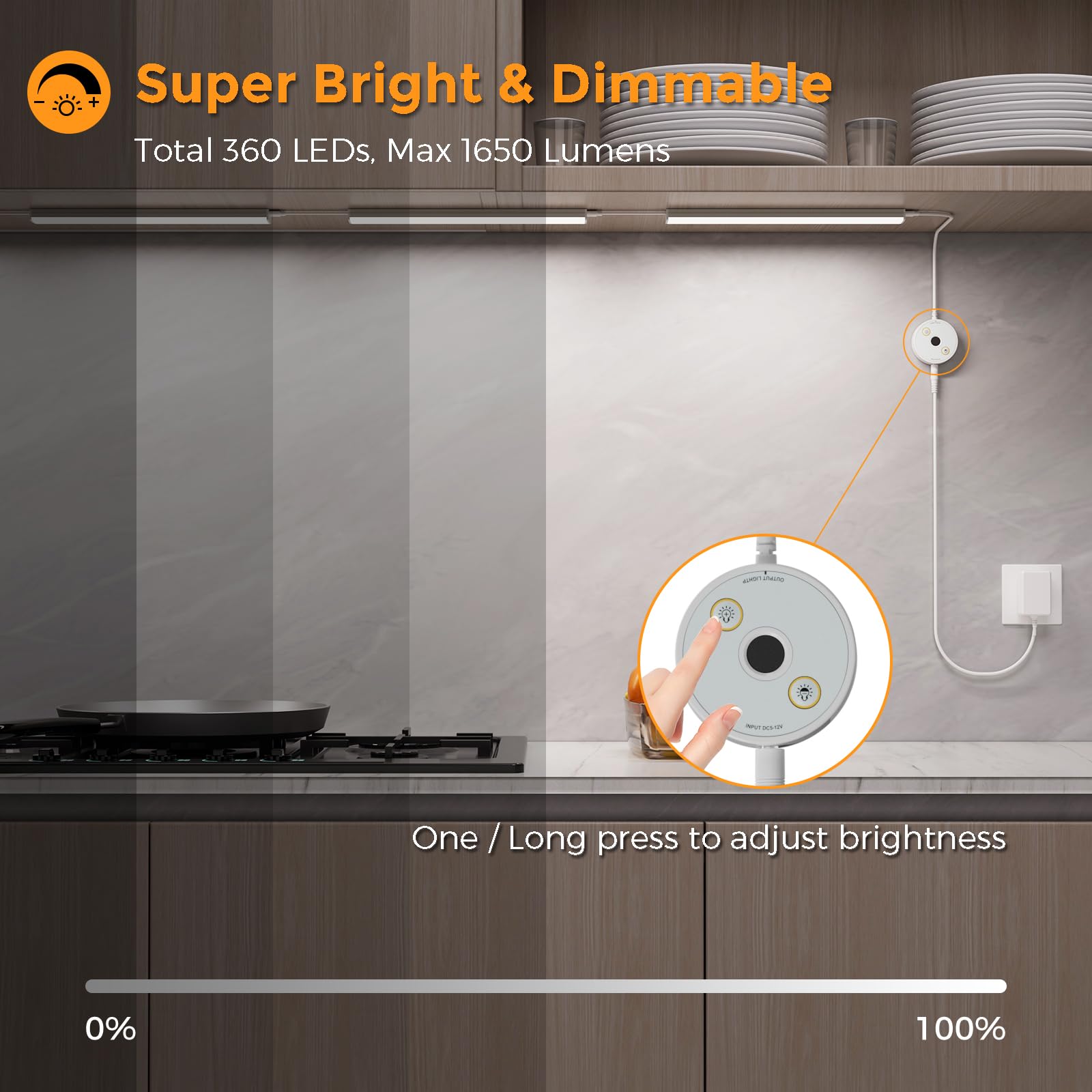 SIBI Under Cabinet Lighting, 5pcs 12" Dimmable LED Lights, Cold White 6000K, Linkable, Max 1650LM, Model CL-CG38