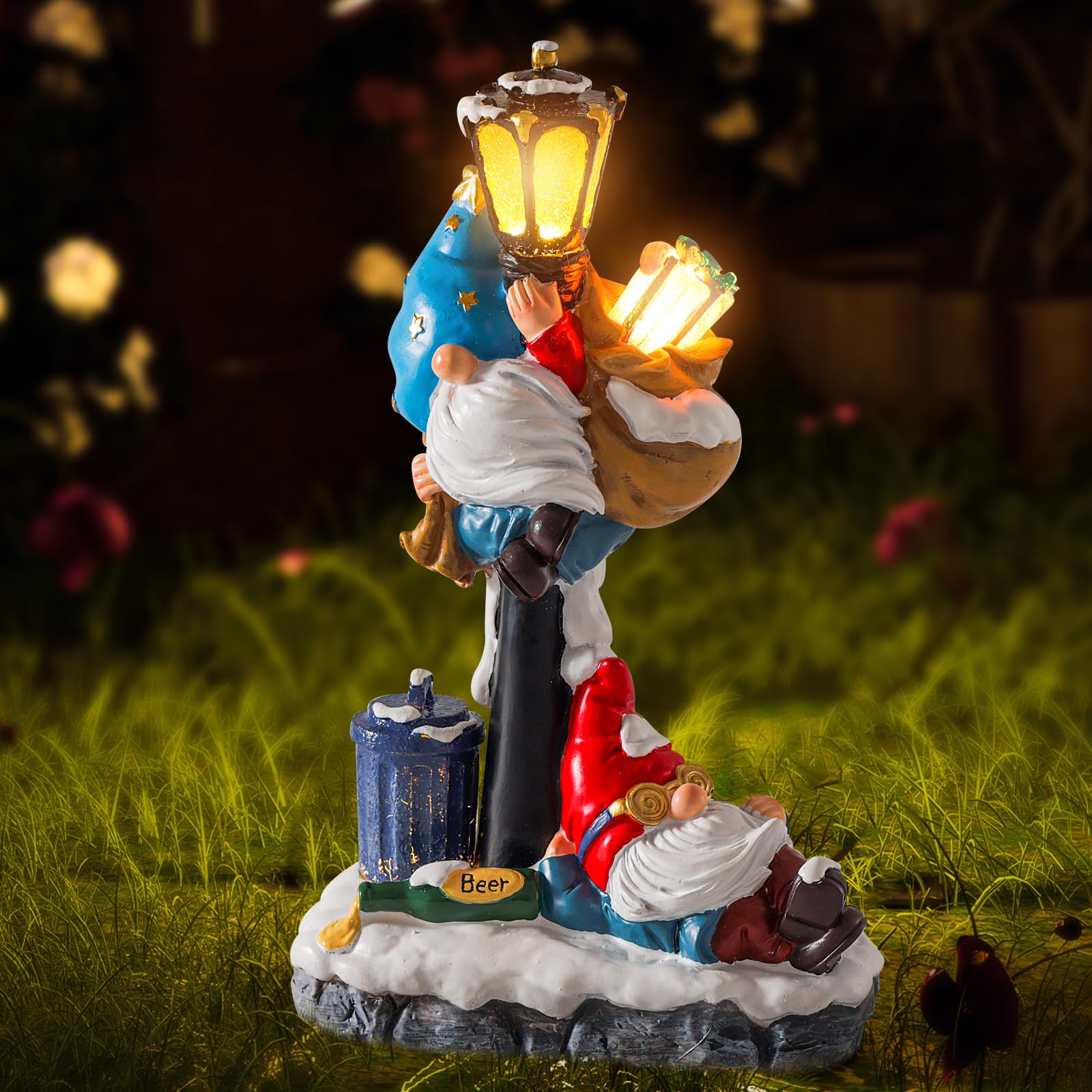 WINTS Solar Garden Gnome,Outdoor Gnome with Solar Lights Decor for Patio,Lawn,Yard,Balcony,Funny Gnomes Gifts for Women,Housewar