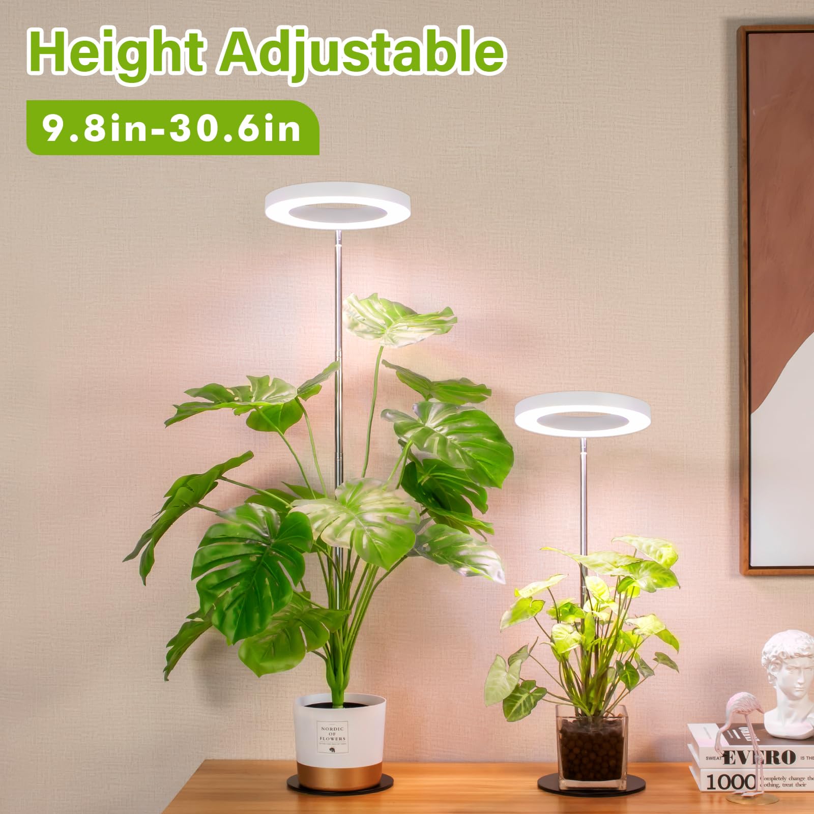 Lordem Grow Light, Led Plant Light For Indoor Plants Growing, Full Spectrum Desk Growth Lamp With Automatic Timer For 4H/8H/12H, 4 Dimmable Levels, Height Adjustable 9.8&quot;-30.6&quot;, Pack Of 2