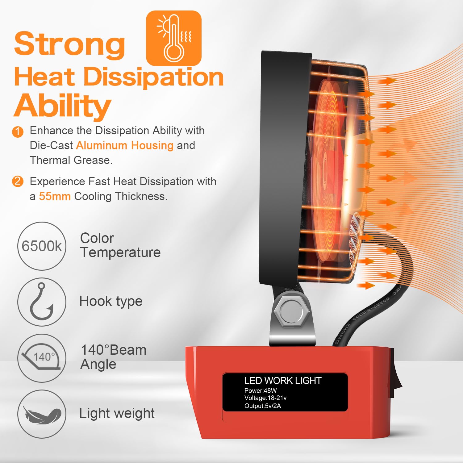 48W Led Work Light For Milwaukee M18 Battery, 4800Lm Cordless Work Light With Upgraded Dual Switch For Battery & Low Voltage Protection, Underhood Flood Lights With 2 Charger Port For Camping Workshop