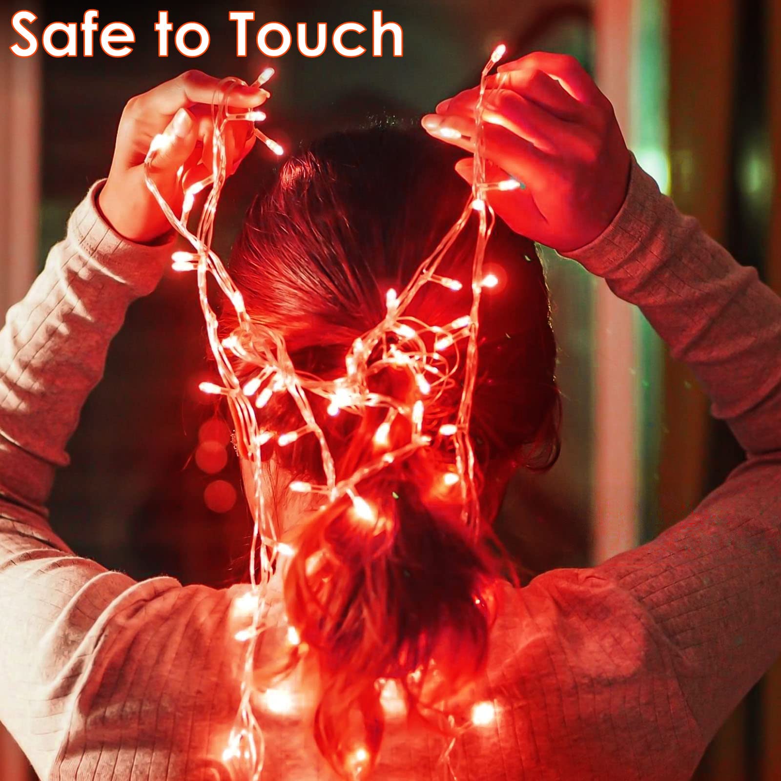 SANJICHA Extra-Long 200 LED Red String Lights, Waterproof with 8 Modes, Clear Wire Fairy Lights for Indoor/Outdoor Use, Model MLS-D29V6WUC-O