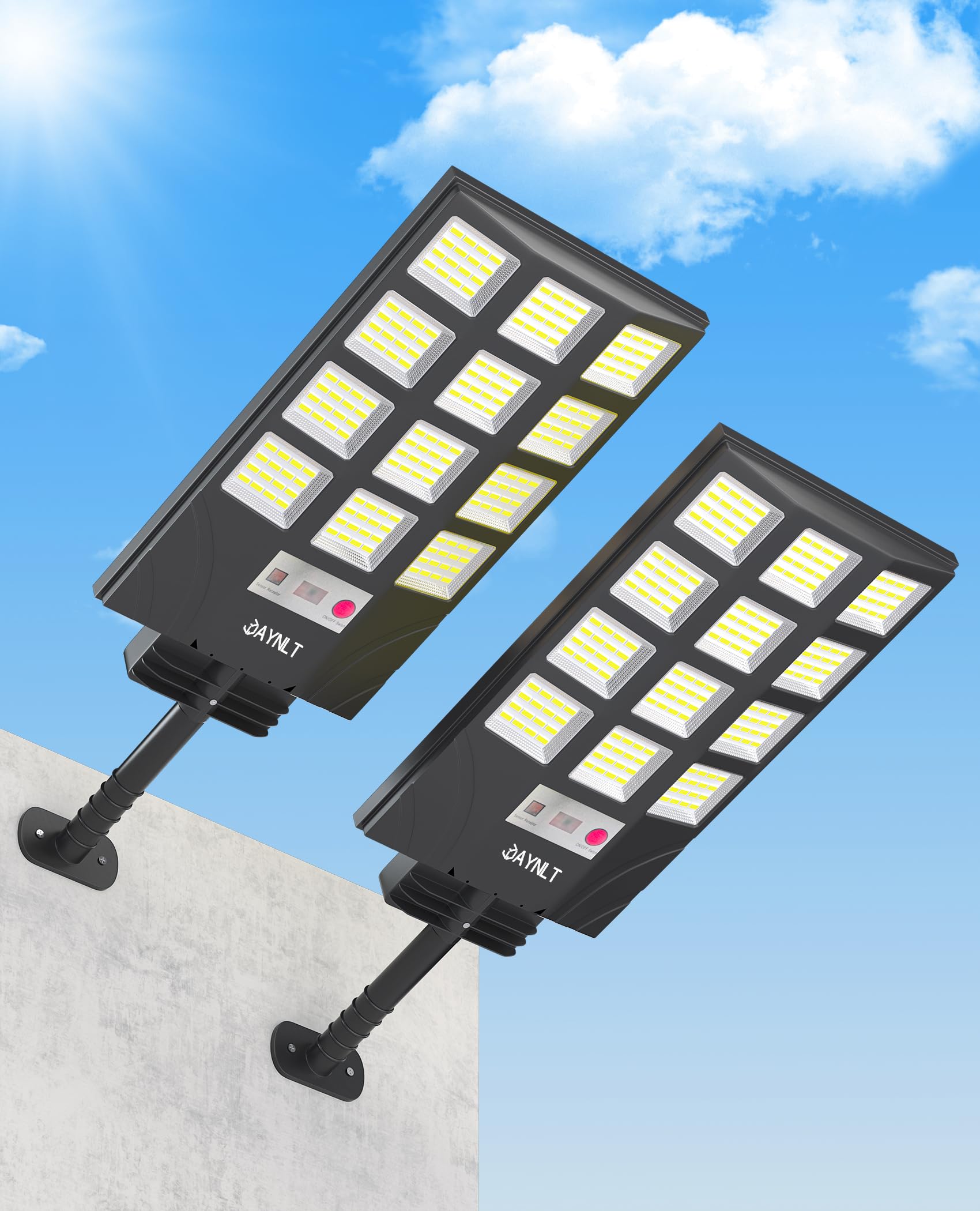 JAYNLT Solar Lights for Outside, 5 Lighting Modes Solar Flood Security Light with Motion Sensor & Dusk to Dawn&Remote, 6500K Str
