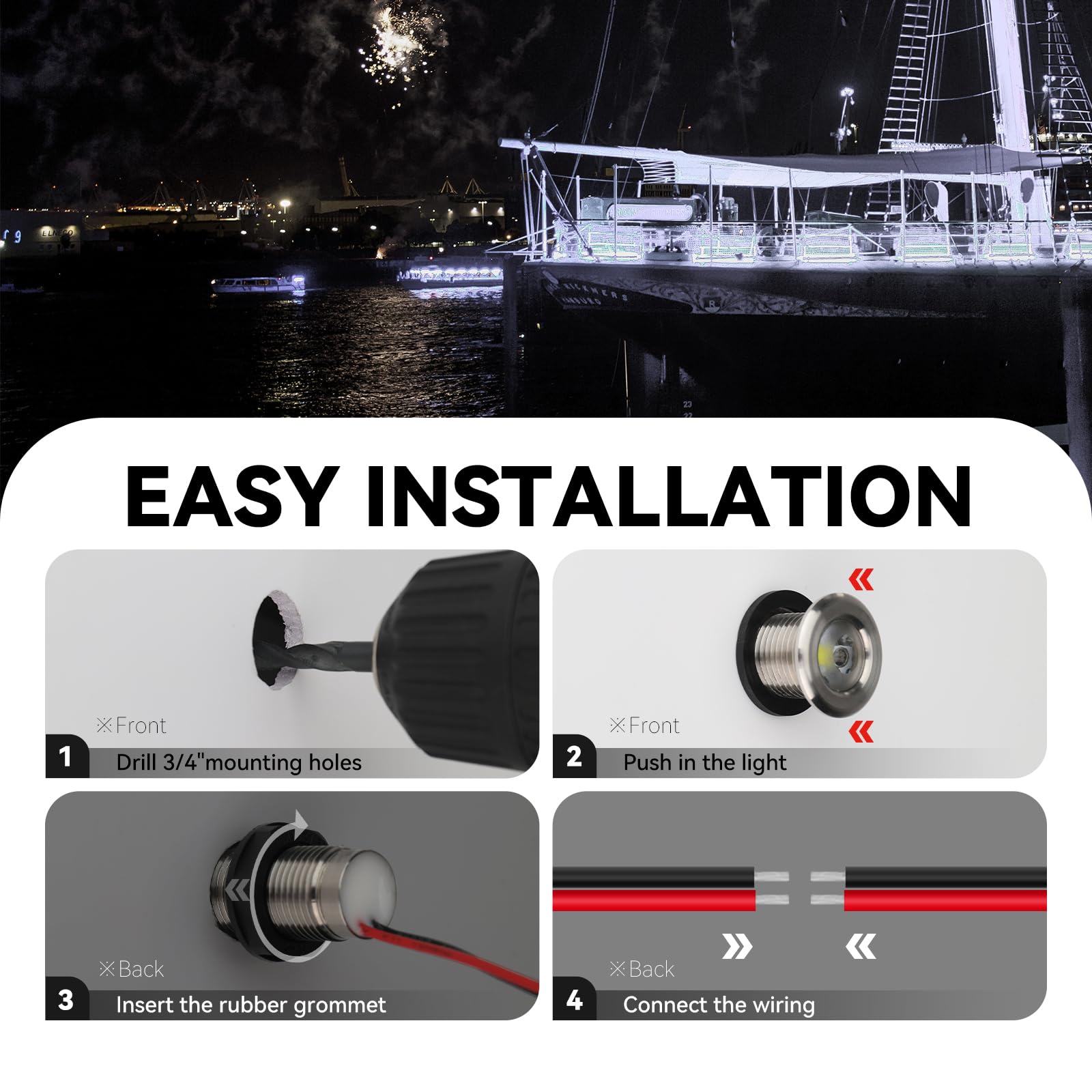 Uliteco Boat Interior Lights  Waterproof Marine Led Boat Lighting  Night Fishing Lighting  Courtesy Transom Cabin Stern Cockpit Navigation Led Lights For Pontoon Bass Jon Jet Ski Kayak (White 4Pcs)