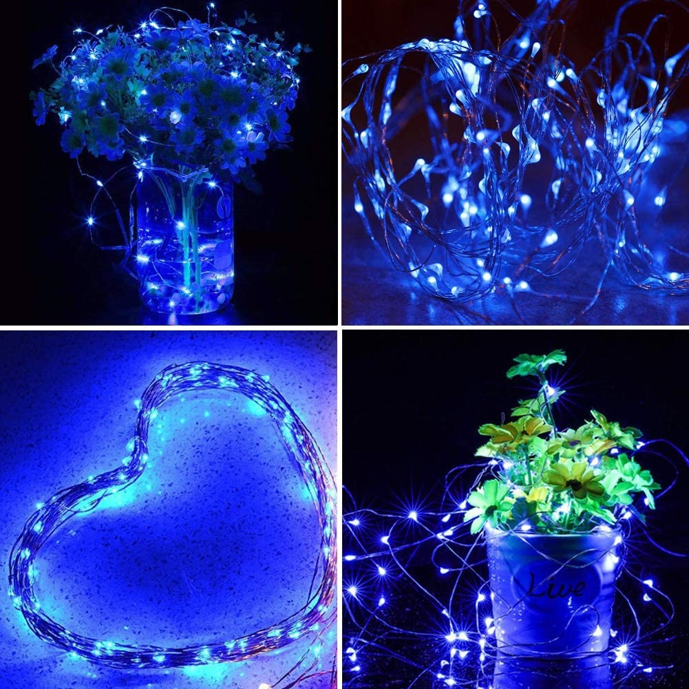 Twinkle Star 33ft 100 LED Battery Operated Fairy Lights, Waterproof Silver Wire, Remote Control, Blue, Model TW-B3399