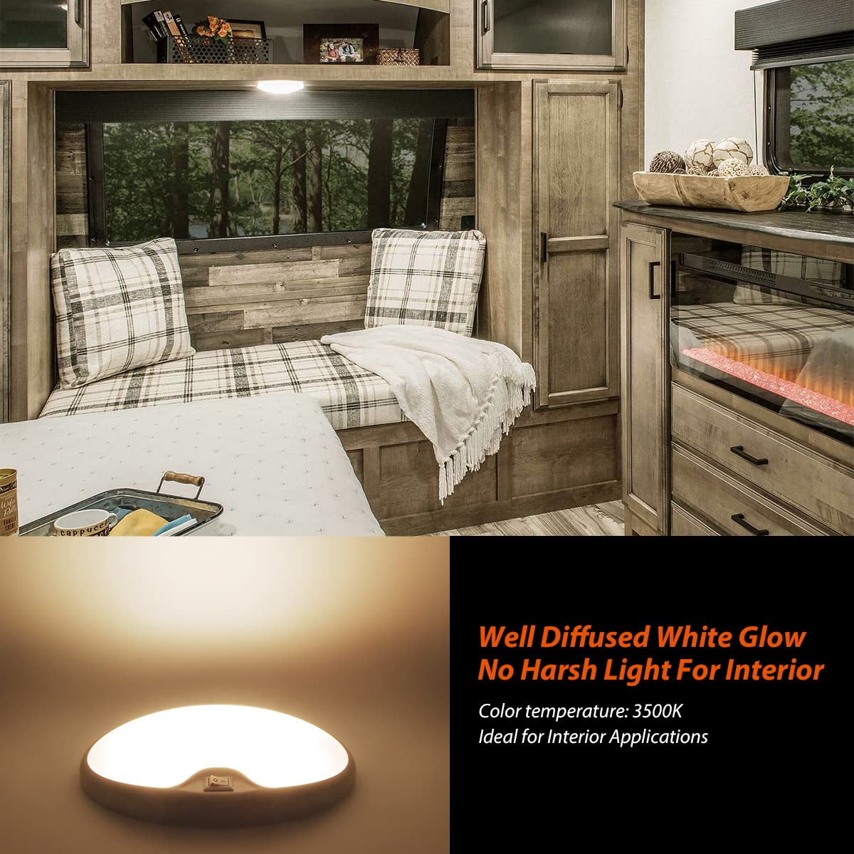 Dream Lighting 12V RV Interior Light, 6" Oval LED, On/Off Switch, 4.5W, 3500K Soft White, Pack of 1, Plastic, Model