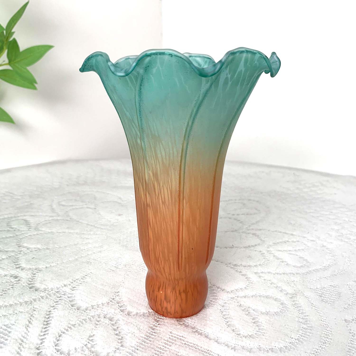Bieye Ls26 Lily Flower Blown Glass Lampshade (Orange Cyan, Opening I.D. 1.26'' X O.D. 1.5'')