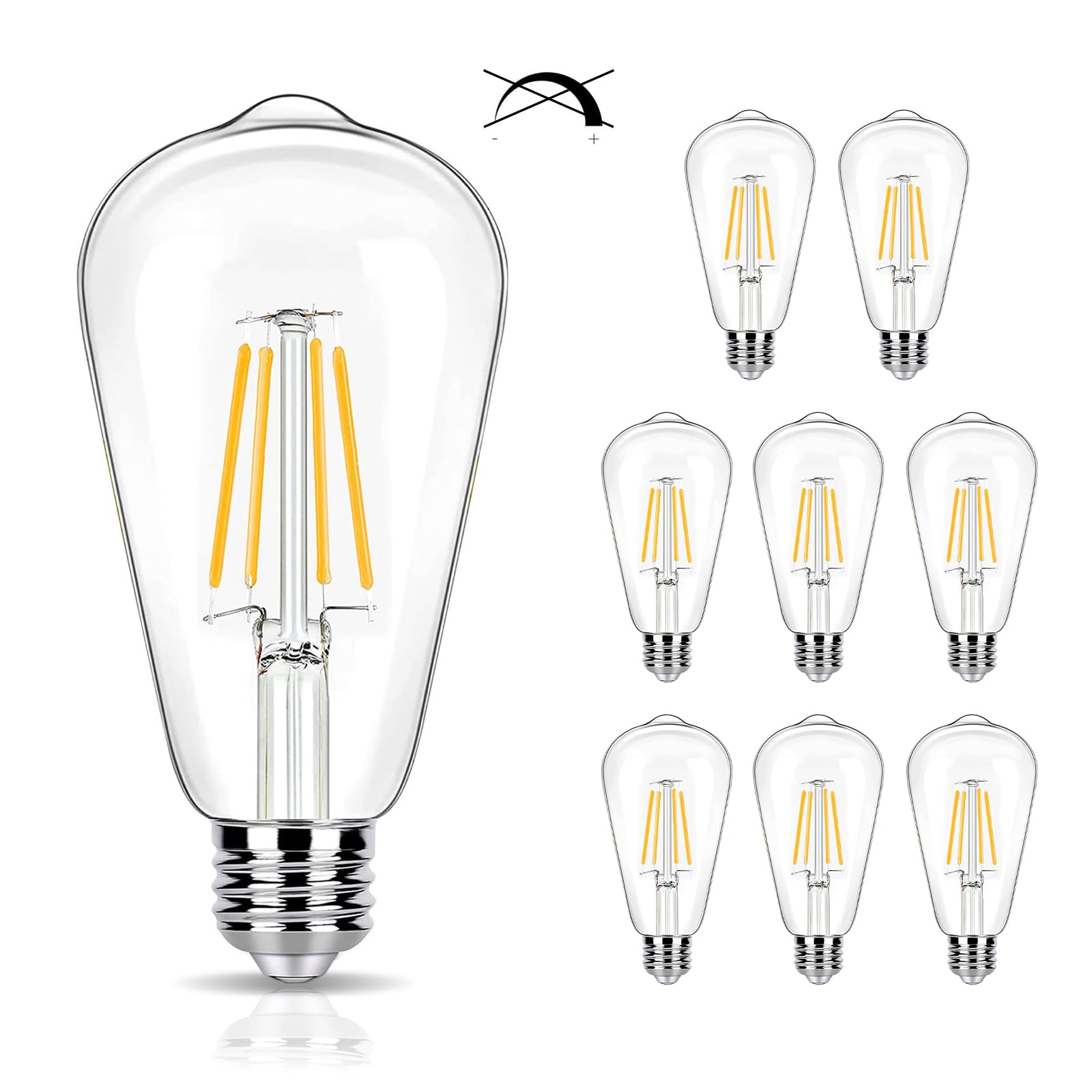 winsaLED 8 Pack 2700K Soft White LED Edison Bulbs 40W Equivalent  Clear ST19/ST58 Vintage 4W LED Light Bulbs for Ceiling Lights  90 CRI  450LM  E26 Base  Non-Dimmable