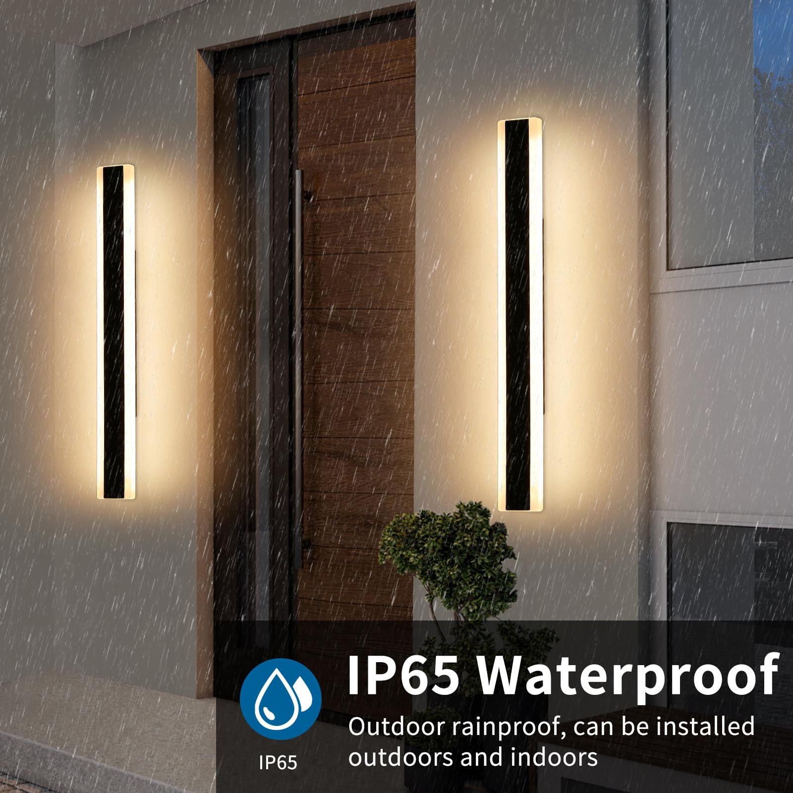 Daoseolo 2 Pack 31.4Inch Modern Outdoor Led Wall Sconce, Dimmable 3000K-6000K With Remote Control, Ip65 Waterproof Black Aluminium Long Exterior Wall Light Fixture For Porch, Patio, Garage, Yard