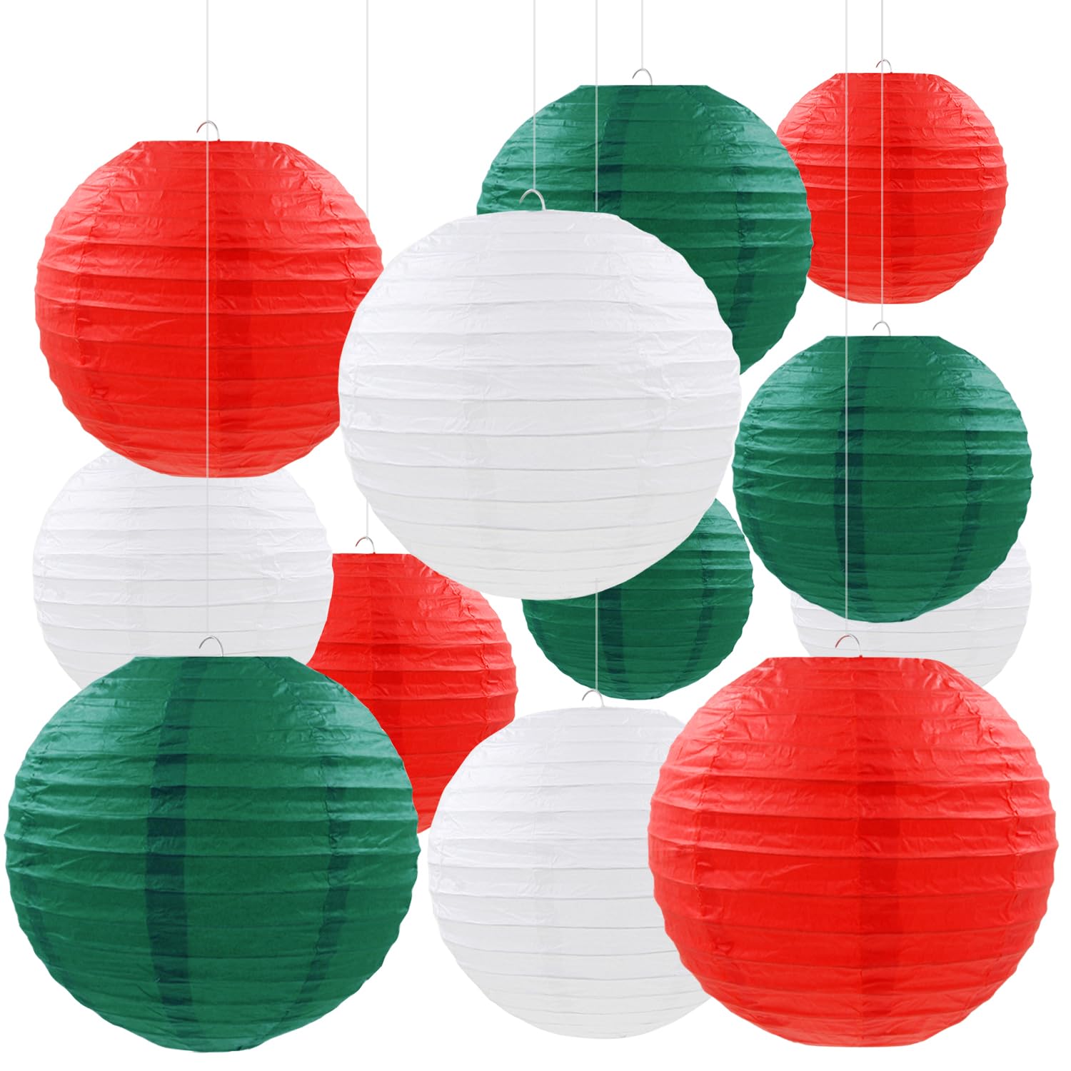 12 Pcs Christmas Paper Lanterns Red Green White Hanging Paper Lanterns for Christmas Graduation Anniversary Wedding Birthday Par