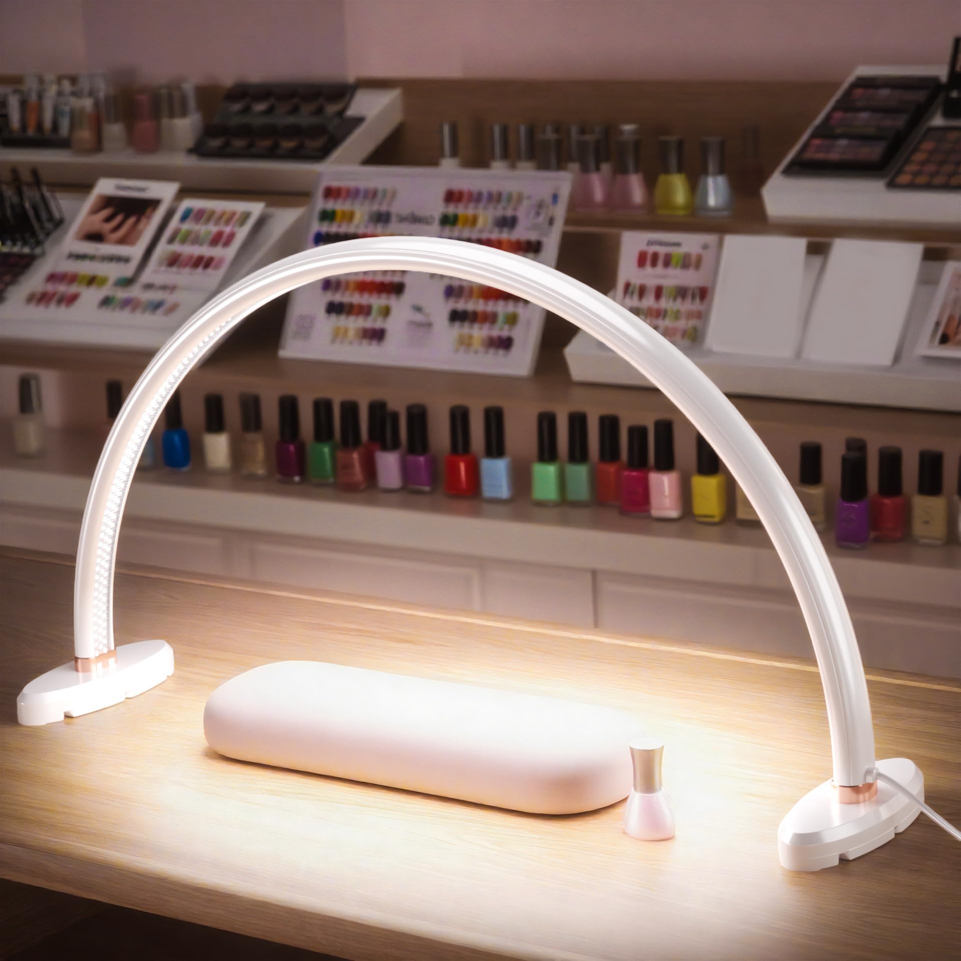 welltell Half Moon Nail Desk Lamp,USB Powered Tri-Color Temperature Brightness Adjustable Arch Light for Moon Light Nail Tech/Ha