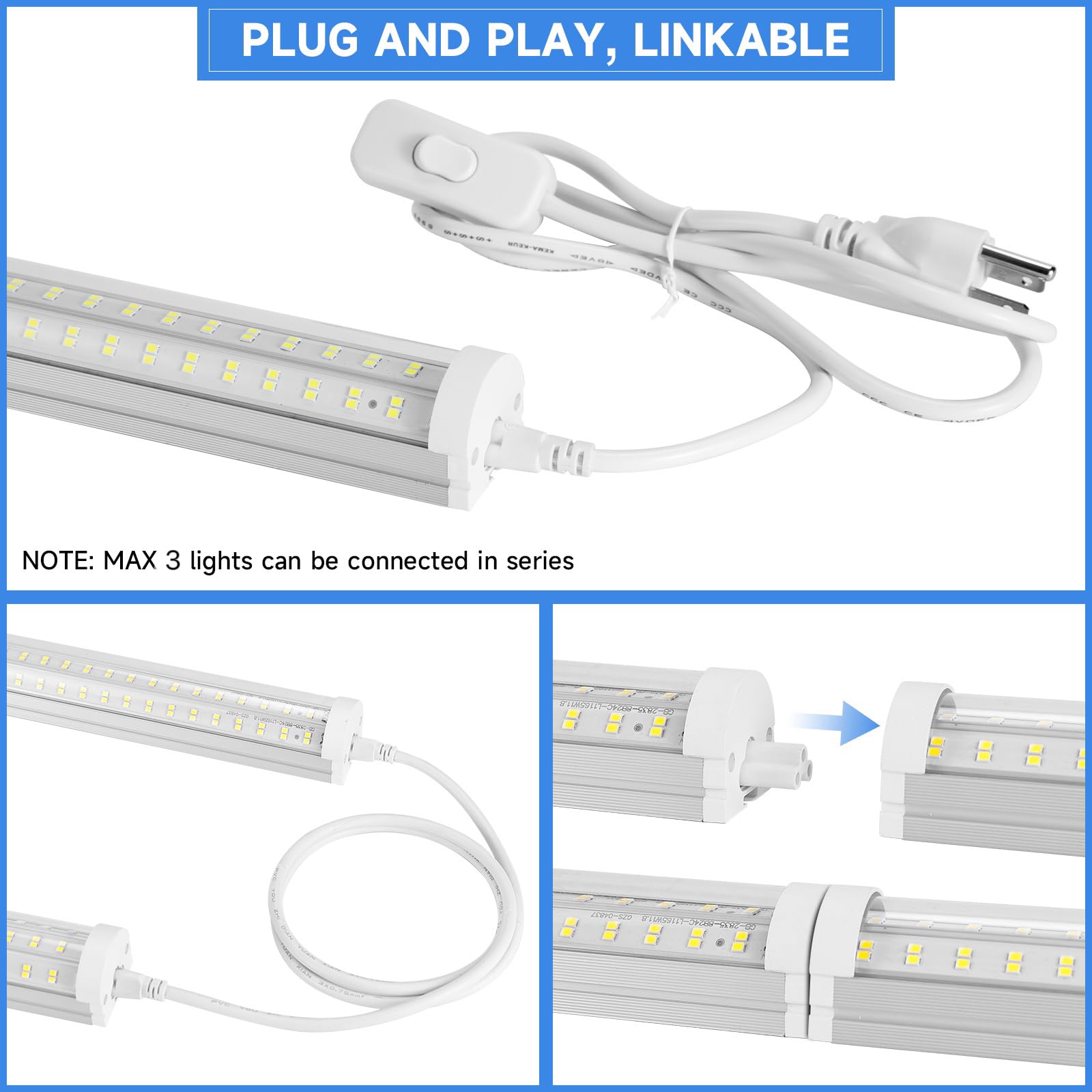 Phiwicsh 8Ft Led Shop Light, U Shape 125W Integrated Led Tube Light, 6500K Clear White, 20000Lm Super Bright Led Lighting, Flush
