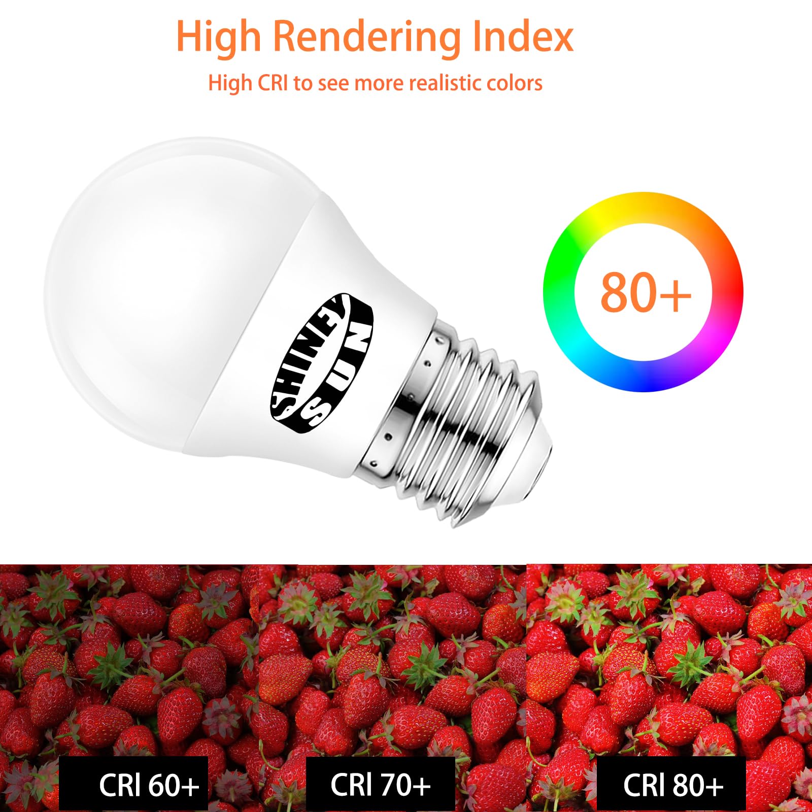 Sunshiney Led Small Light Bulb A15 Dimmable E26 Medium Base, 60W Equivalent, 600 Lm Small Refrigerator Light Bulbs, 6.5W Warm Wh