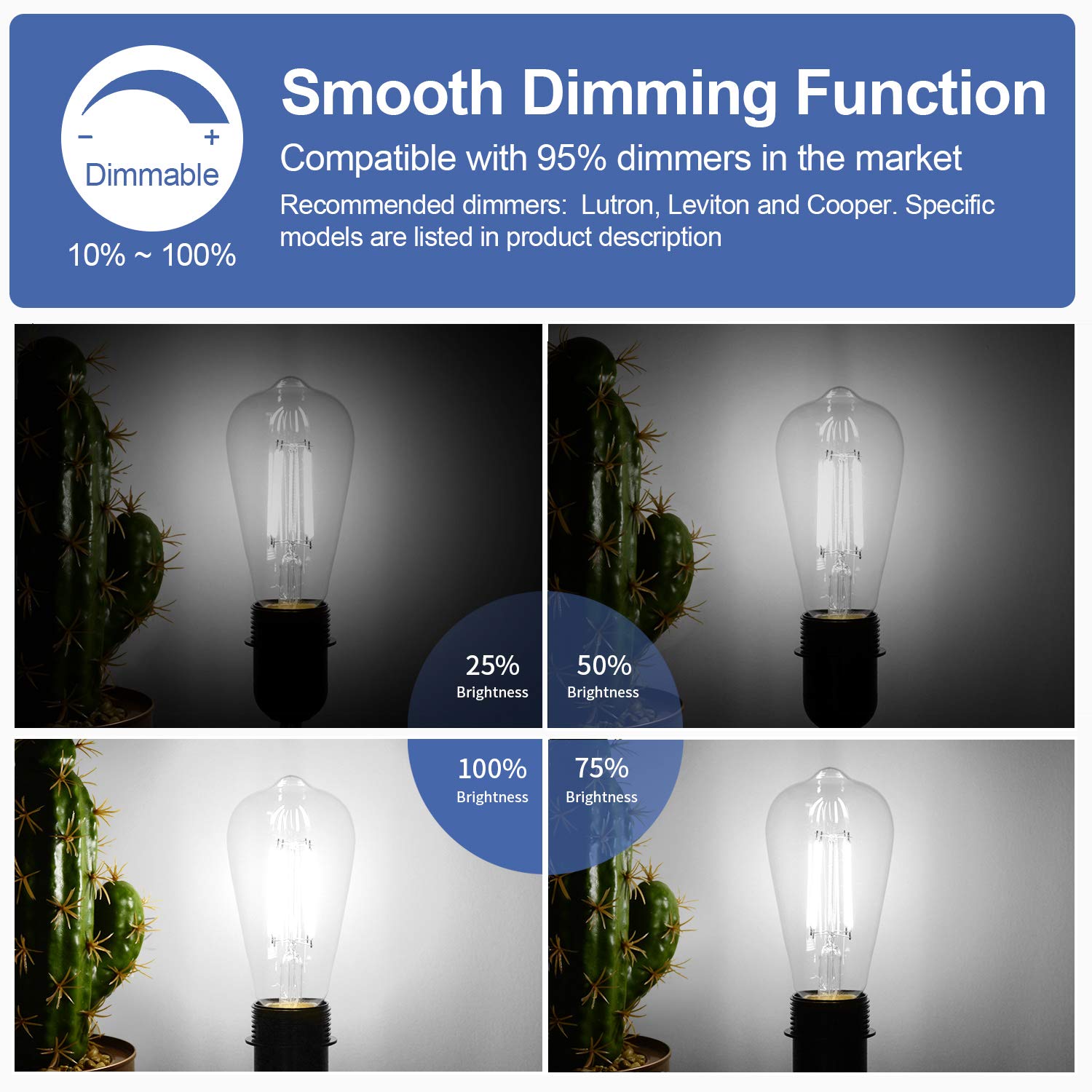 12Packs St64 Large Vintage Led Edison Bulbs, 60W Equivalent 7W, 800Lumens, Dimmable Antique Led Filament, 5000K Cool White, E26