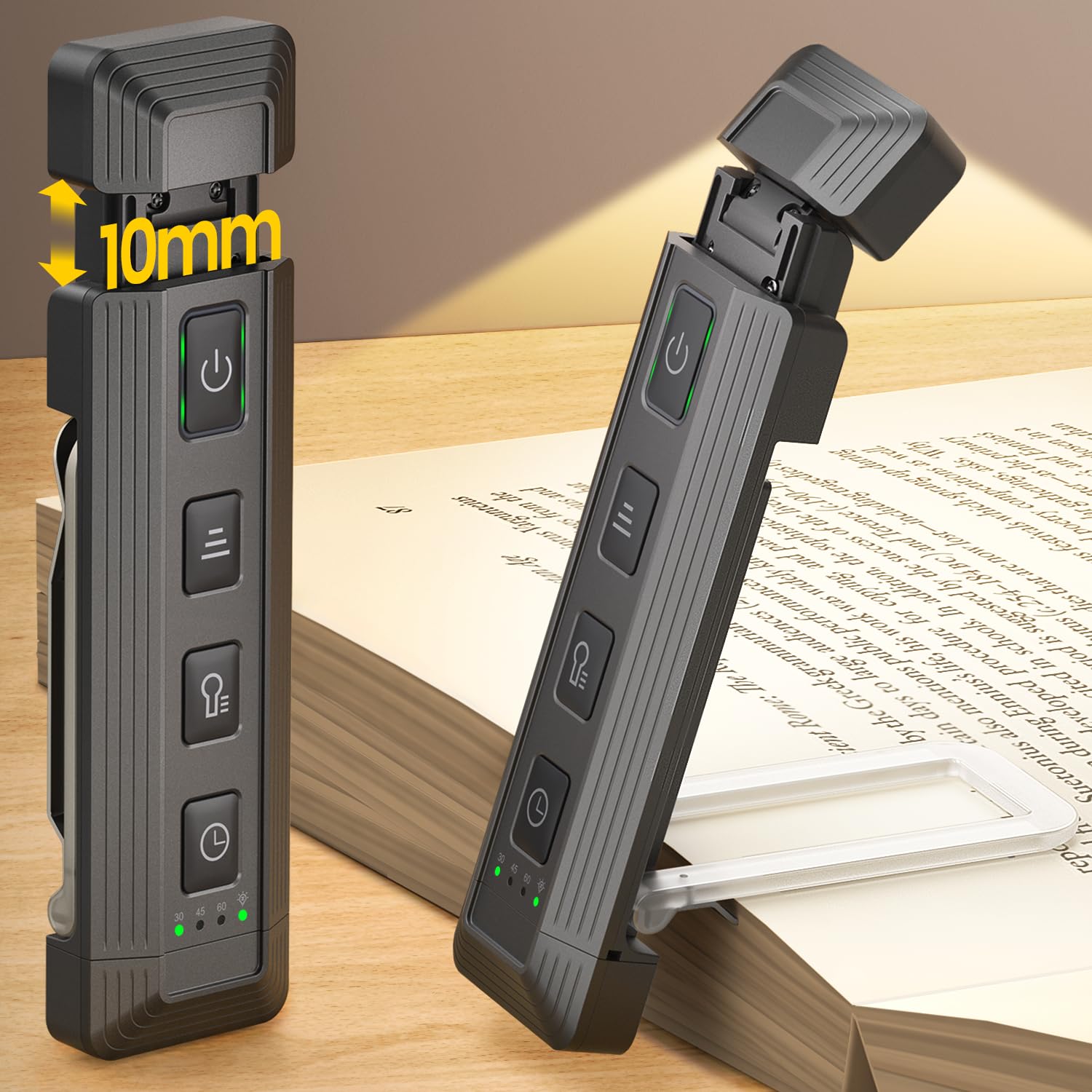 Glocusent Book Light, Extendable, 5 Brightness Levels, 3 Colors, USB Rechargeable, Gray, Model GLCSNTA2601