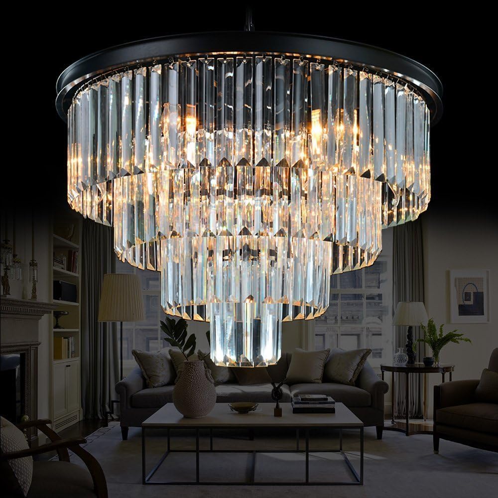 Meelighting 9 Lights Crystal Modern Contemporary Chandeliers Pendant Ceiling Light 4-Tier Chandelier Lighting For Dining Room Living Room Bedroom Girls Room Dia 23.6"