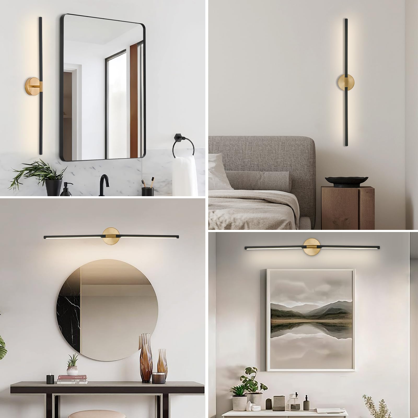 LINSEEDS Gold Bathroom Light Fixtures, 43 Inch, 33W Dimmable 4000K LED Vanity Light Bar, Brushed Gold, Model RD-7516-GD-43