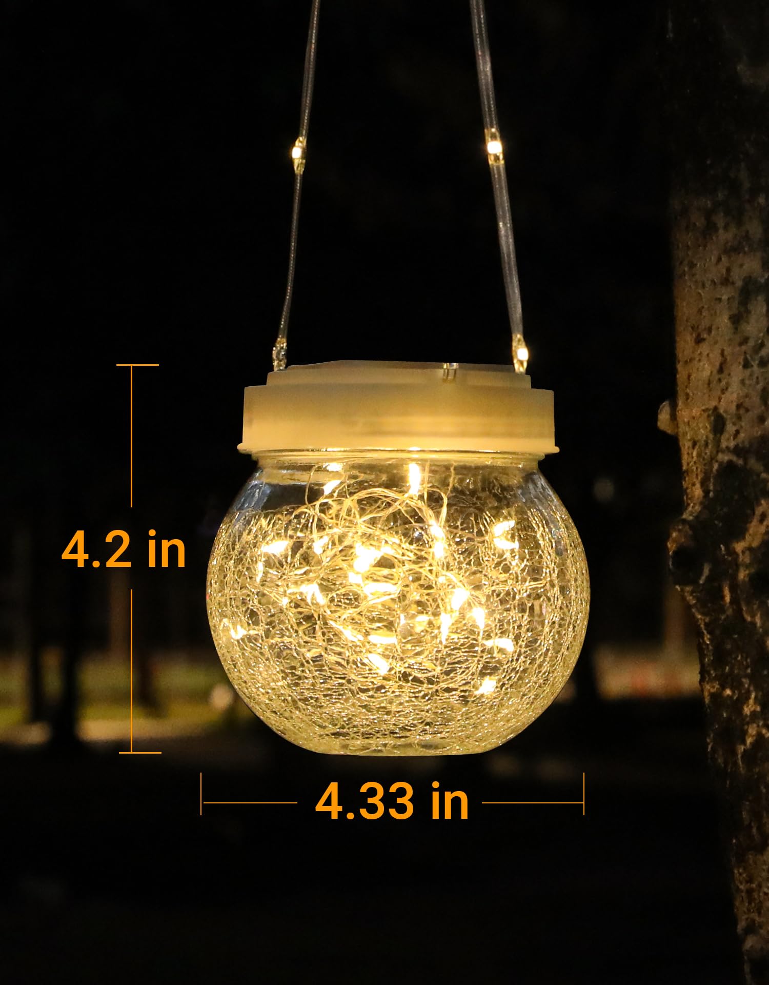 PARTPHONER Solar Lanterns 6-Pack - Waterproof Hanging Lights, Cracked Glass, Warm White, Model PASO052AW6, Perfect for Outdoor Decor