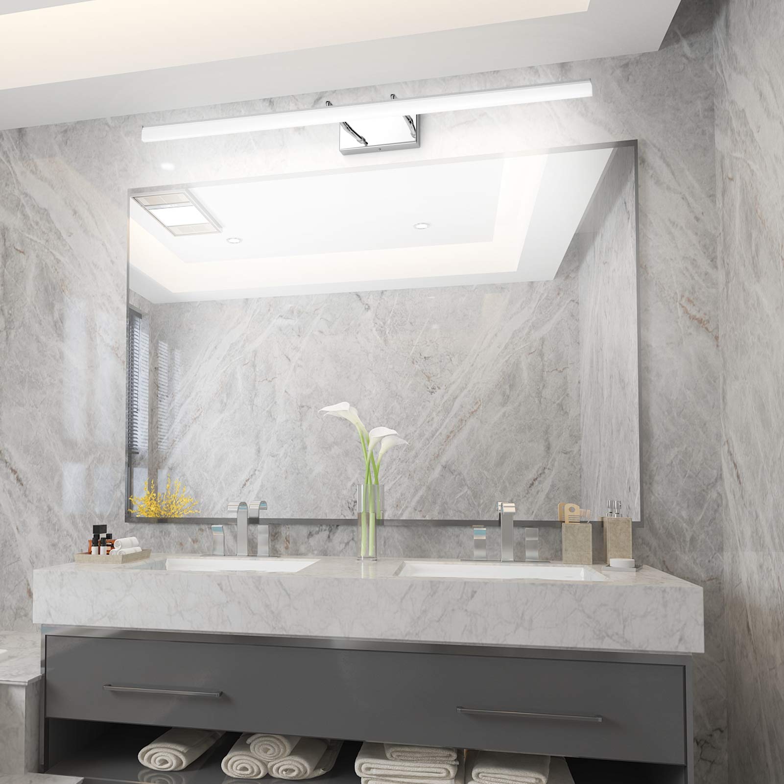 Aipsun 40" Modern LED Vanity Light Fixtures - Adjustable Chrome Bathroom Lighting, Stainless Steel, 5500K