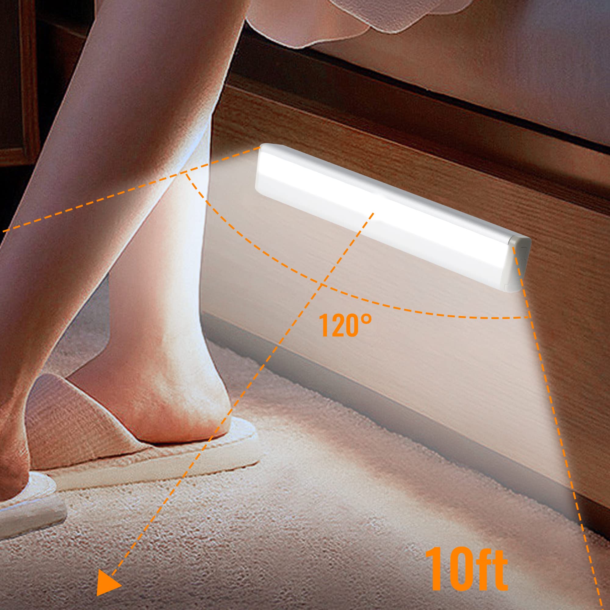 Molrebe Motion Sensor LED Lights, 10-LED Magnetic Night Light Bar, Battery Operated for Closet, Kitchen, Hallway, Pack of 6, ABS Material