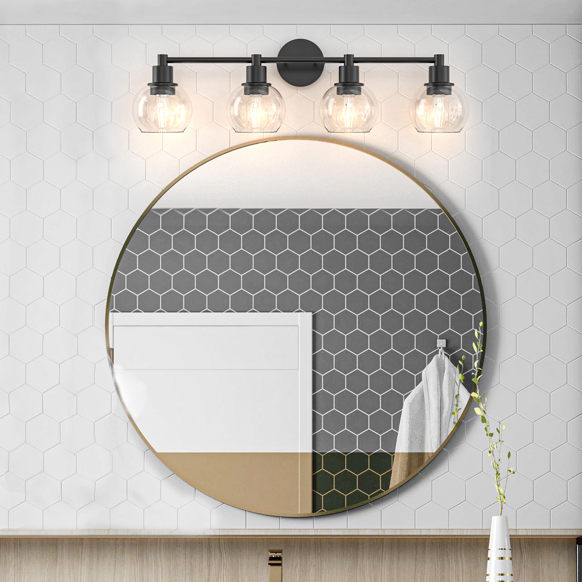 Espird Matte Black 4 Lights Bathroom Vanity Light Fixture, Industrial Farmhouse Sconce