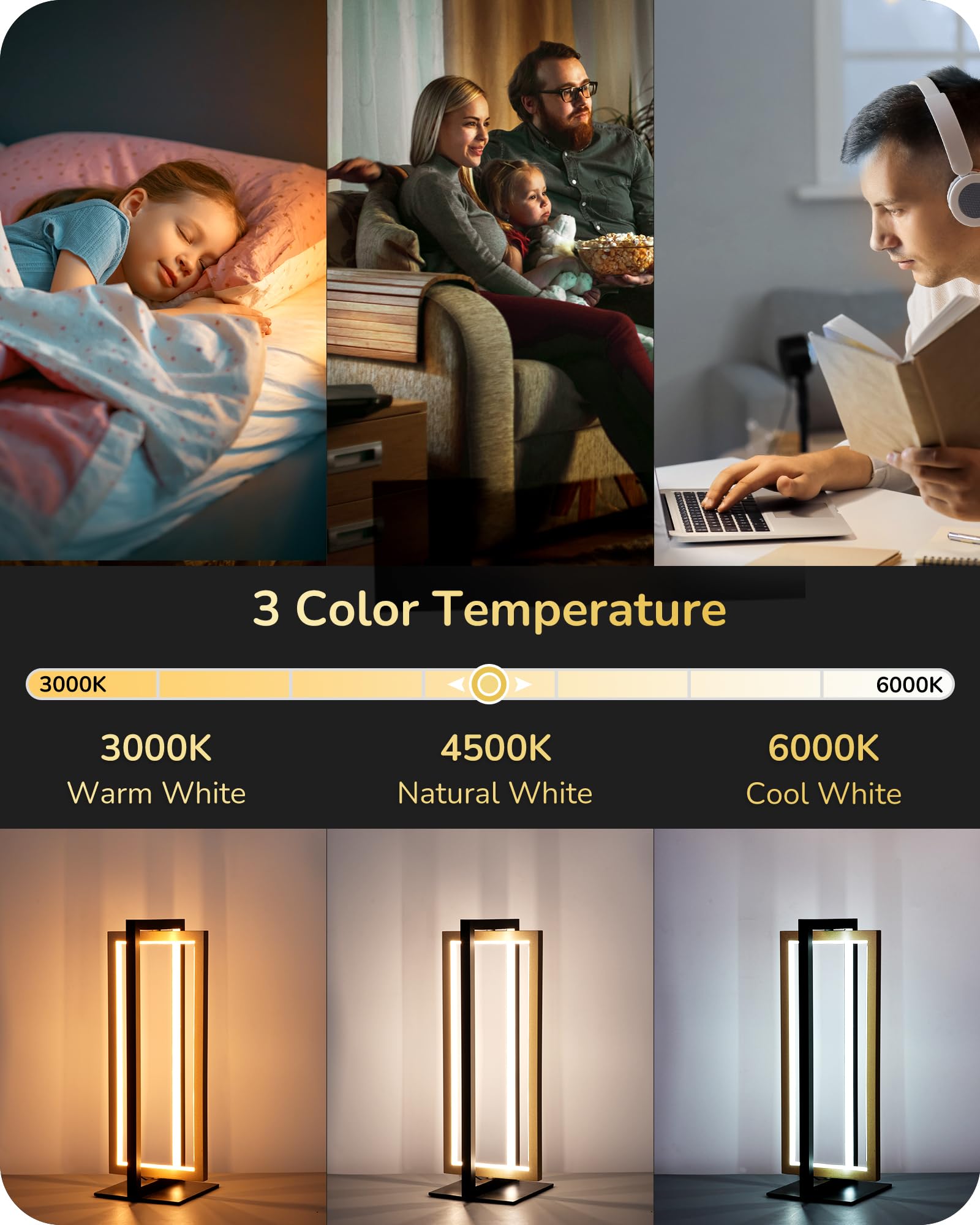EDISHINE LED Table Lamp - 3 Color Temperatures, 750LM, Stepless Dimmable, Angle Adjustable, Gold Metal Finish