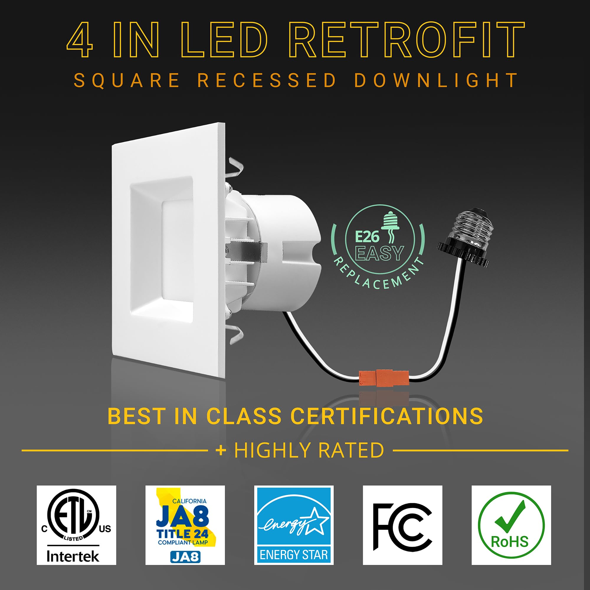 NUWATT 4 Inch Retrofit LED Square Recessed Lighting, 5CCT 2700K-5000K, Dimmable, White Trim, ETL Listed, 750 Lum