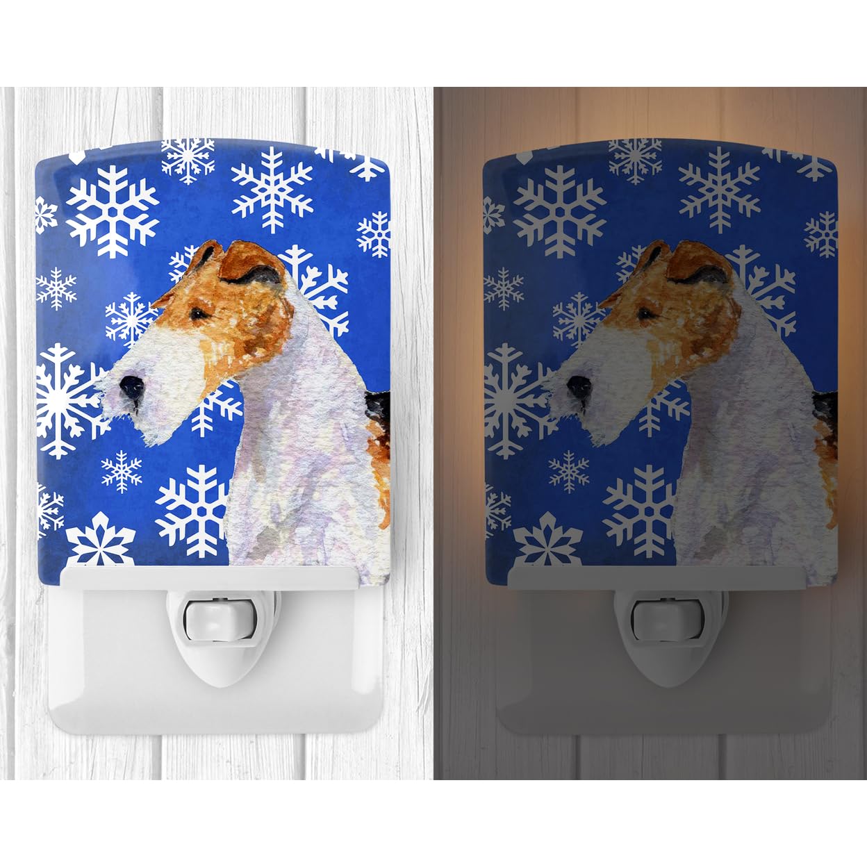 Carolines Treasures Ceramic Night Light Fox Terrier Winter Snowflakes 6x4x3in Multicolor Model SS4616CNL