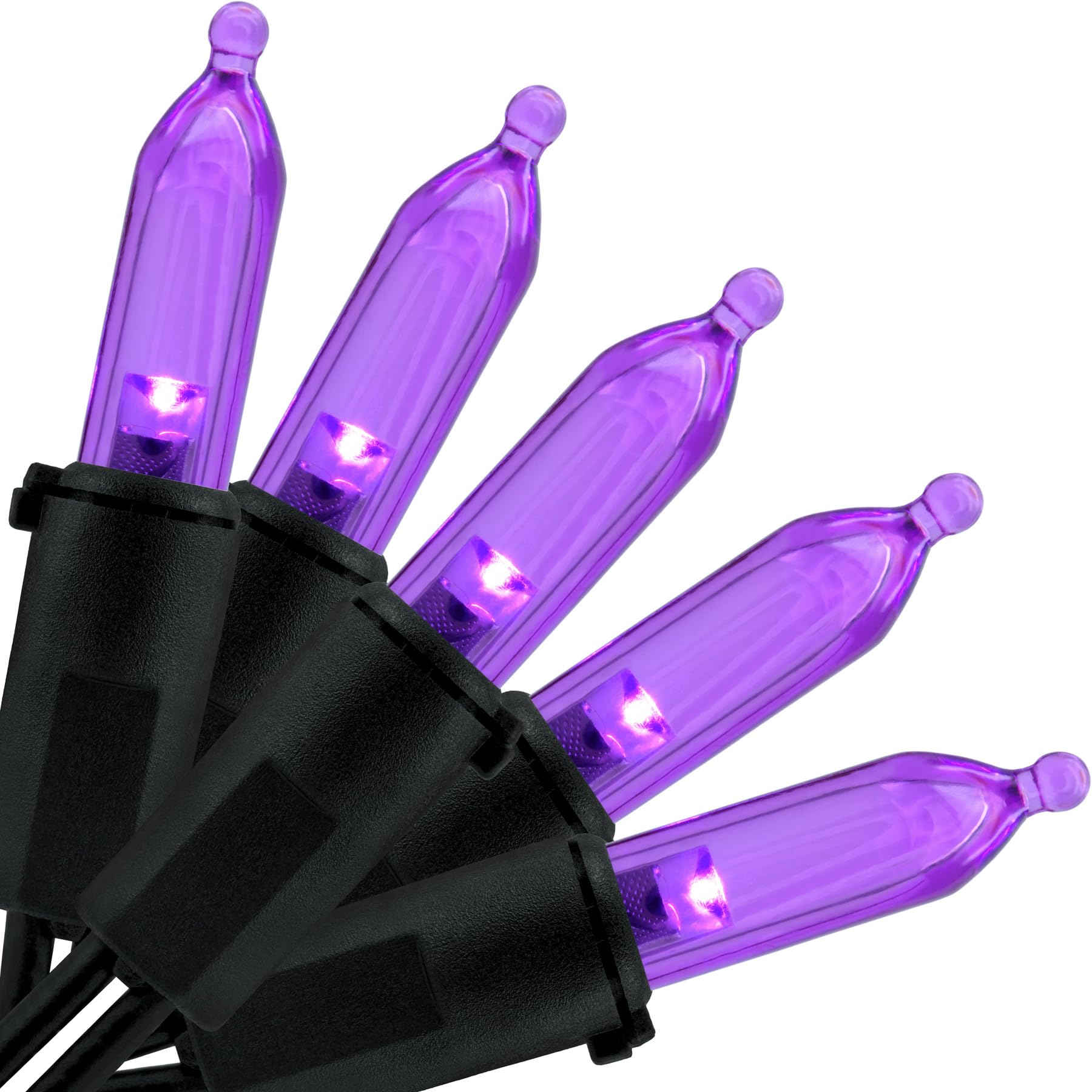 YULETIME Purple LED Christmas Lights, 33 ft, 100 Count, UL Certified, Black Wire, Model BMD-L-100E/2F