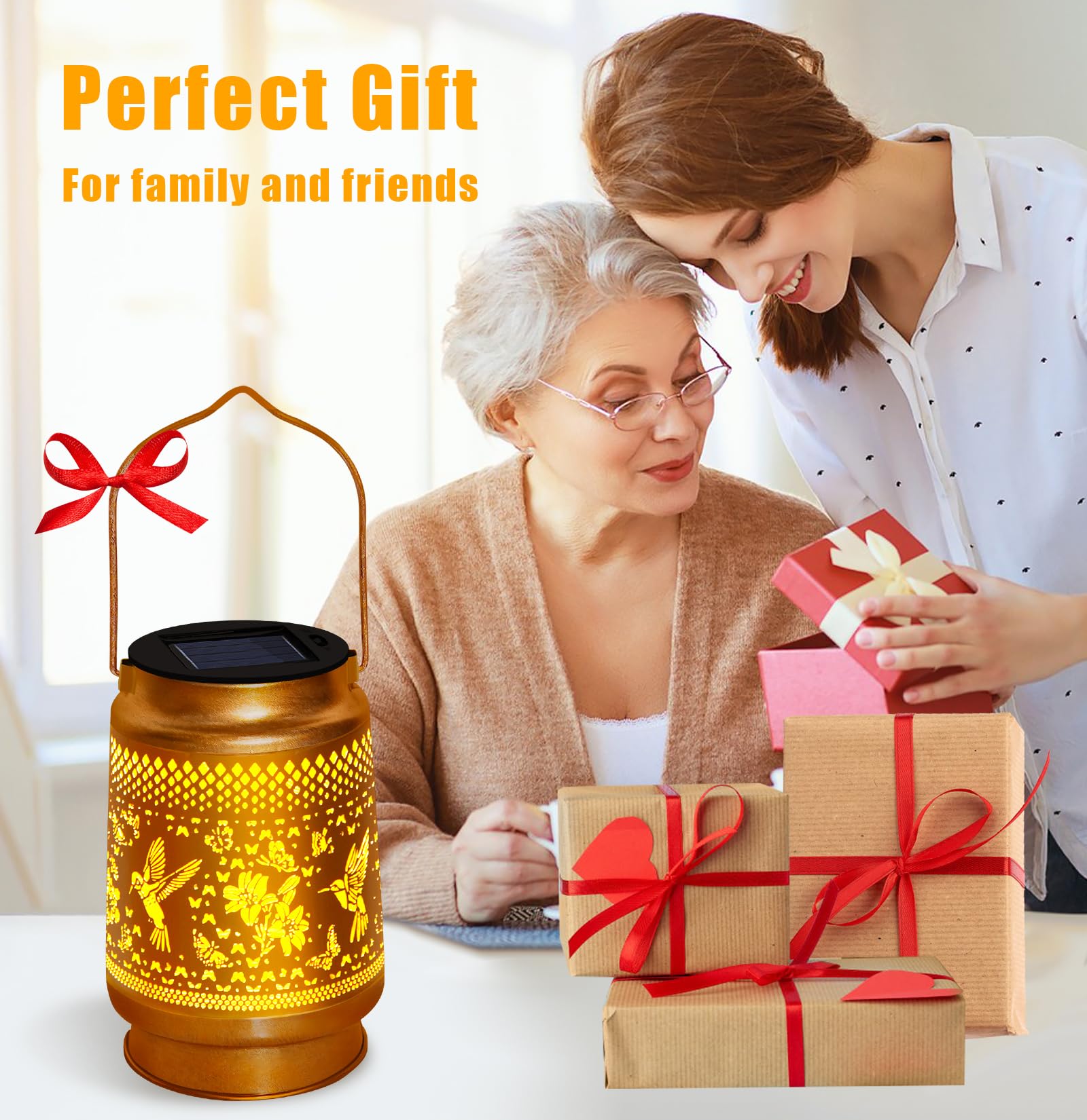 Hummingbird Solar Lantern With Butterfly Shepherd Hook  Mom Gifts For Mothers Day & Birthday  Hummingbird & Butterfly Design  Outdoor Waterproof Metal Decor For Yard  Patio  Porch  Lawn & Tabletop