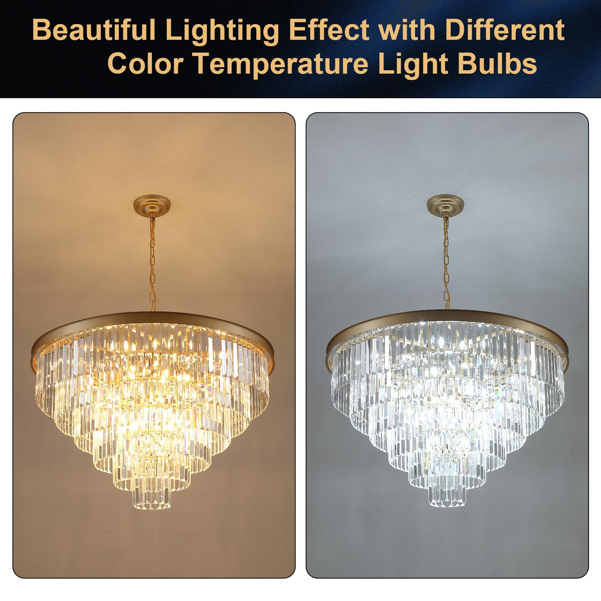 A AXILIXI Modern Gold Crystal Chandelier 35in 5-Tier K9 Metal Light Fi ...