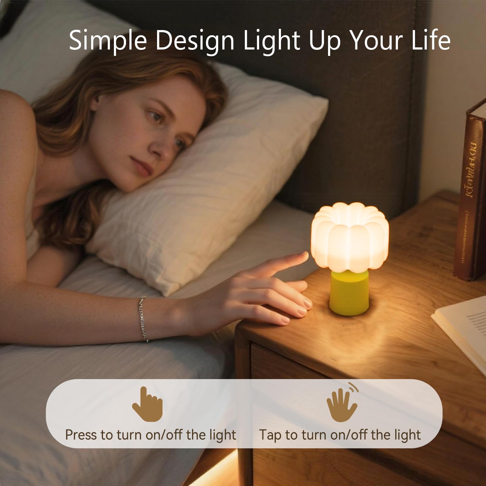 Vivilumens Kids Night Light - Dimmable Touch Control, Rechargeable, 3.14inx3.14inx4.68in, Yellow White, Silicone Rubber, Auto Off