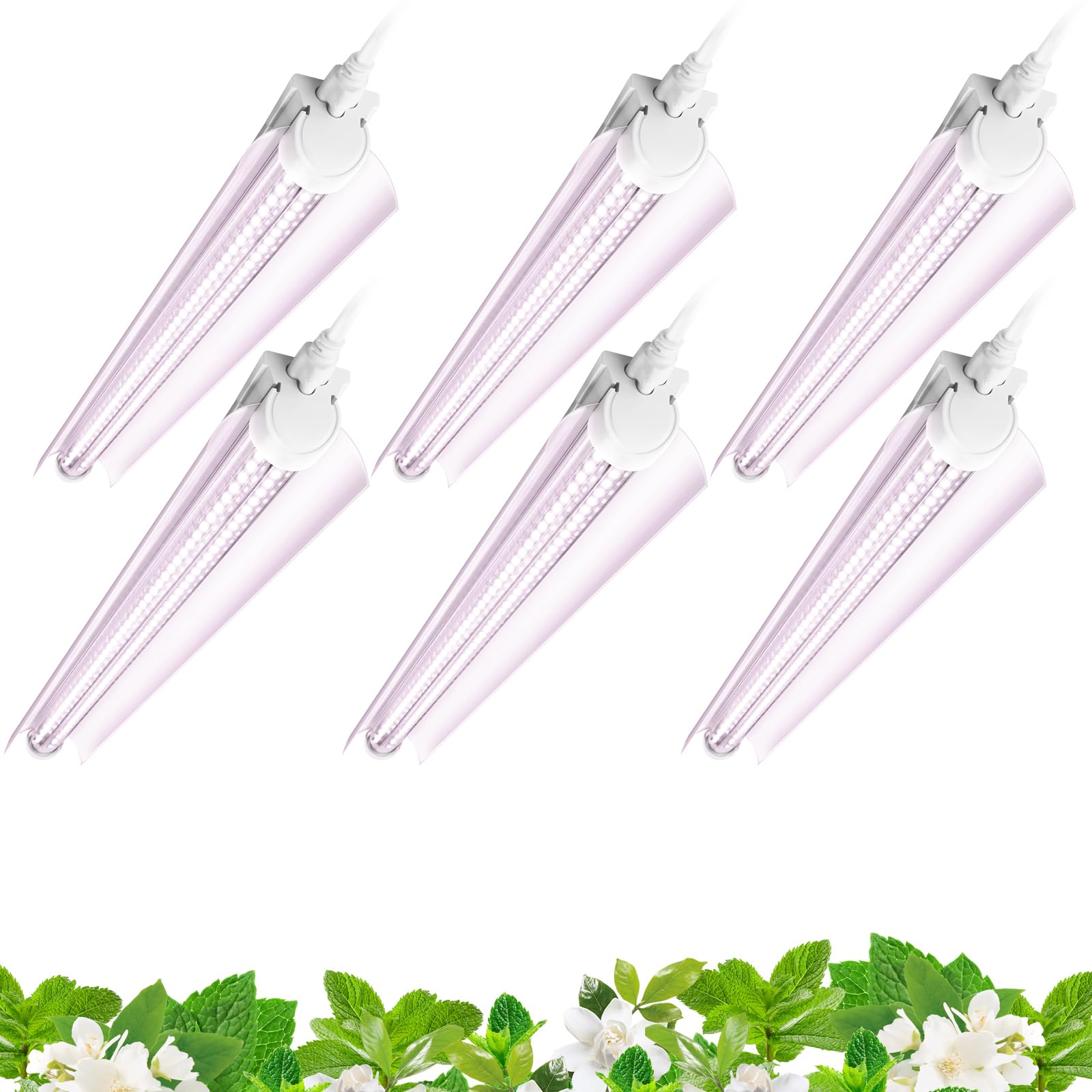 Barrina 2FT T8 Grow Light, 144W Full Spectrum LED Bulbs, 6-Pack, Aluminum, Pinkish White, Model INWT80240665Hc