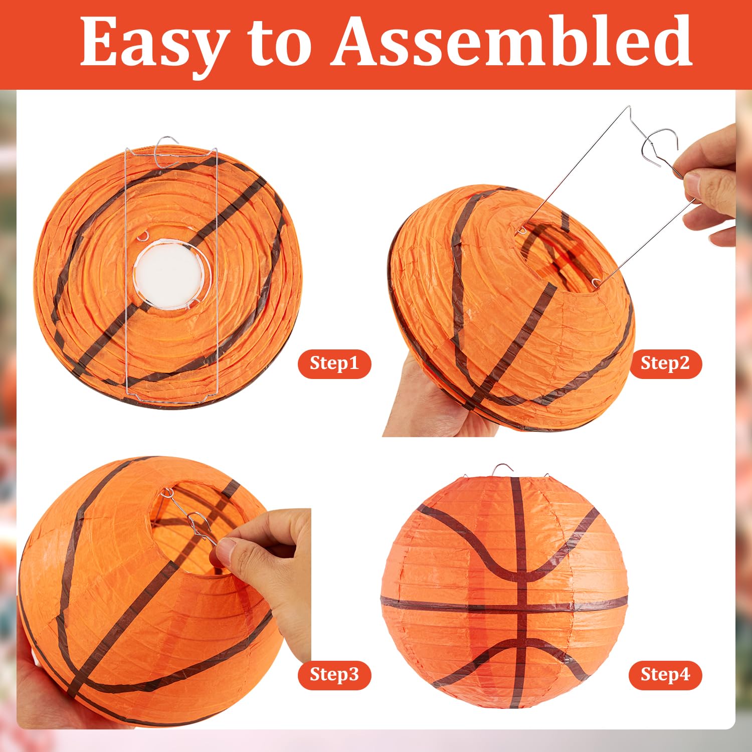 Easy Joy 6 Pcs 8'' Basketball Party Decorations Basketball Lanterns Basketball Paper Lanterns Basketball Hanging Lanterns Creati
