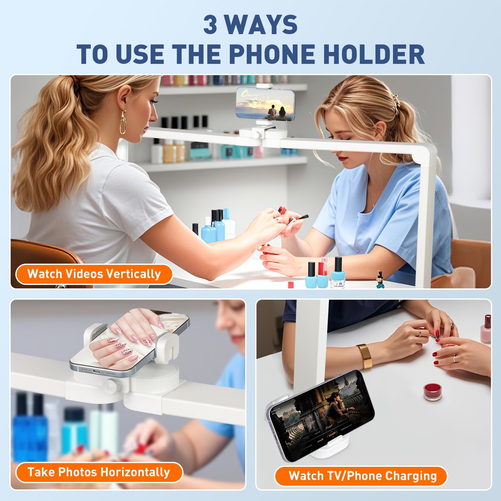 Kirkas 34Inch Large Half Moon Light For Nail Tech, 456 Leds 3 Color Modes Infinitely Knob Arch Light With Phone Holder Charging