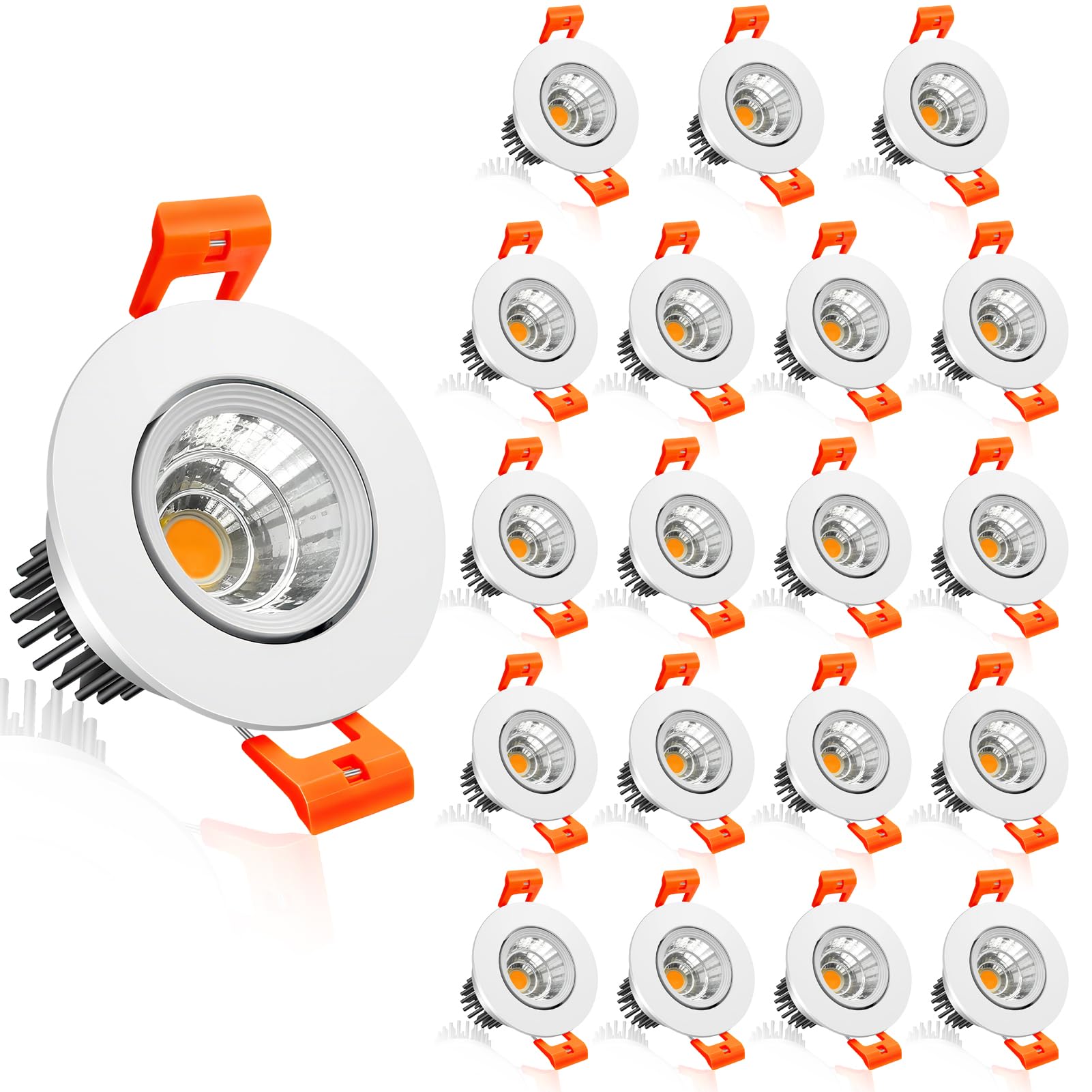 inShareplus 2 Inch LED Downlight, 3W Recessed Lighting COB Dimmable, 3000K Warm White, CRI80, Ceiling Lights with LED Driver, 20