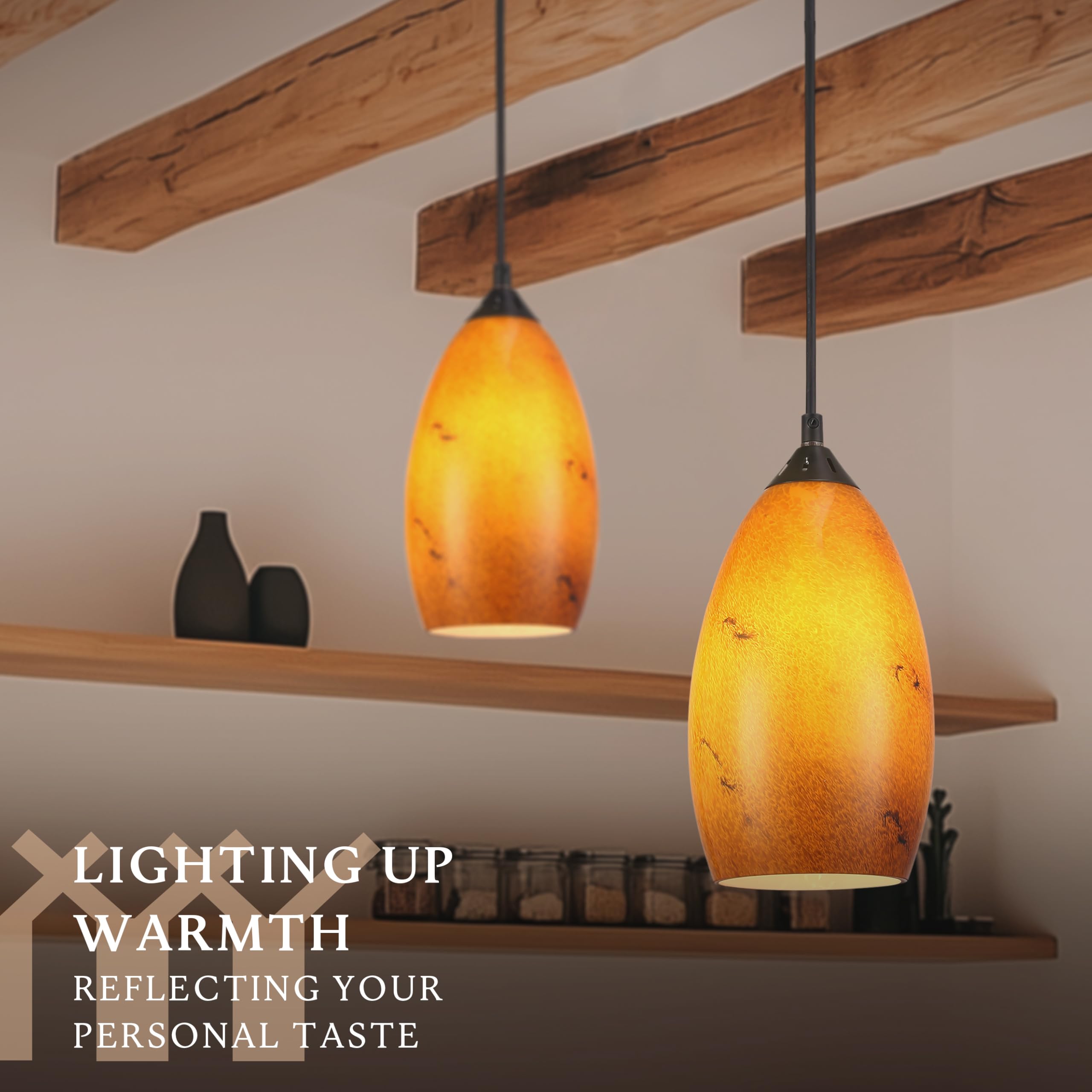 LUXWELL Pendant Lighting, Modern Handblown Amber Color Glass, Oval Art Shade Hanging Light, Oil Rubbed Bronze Finish for Kitchen