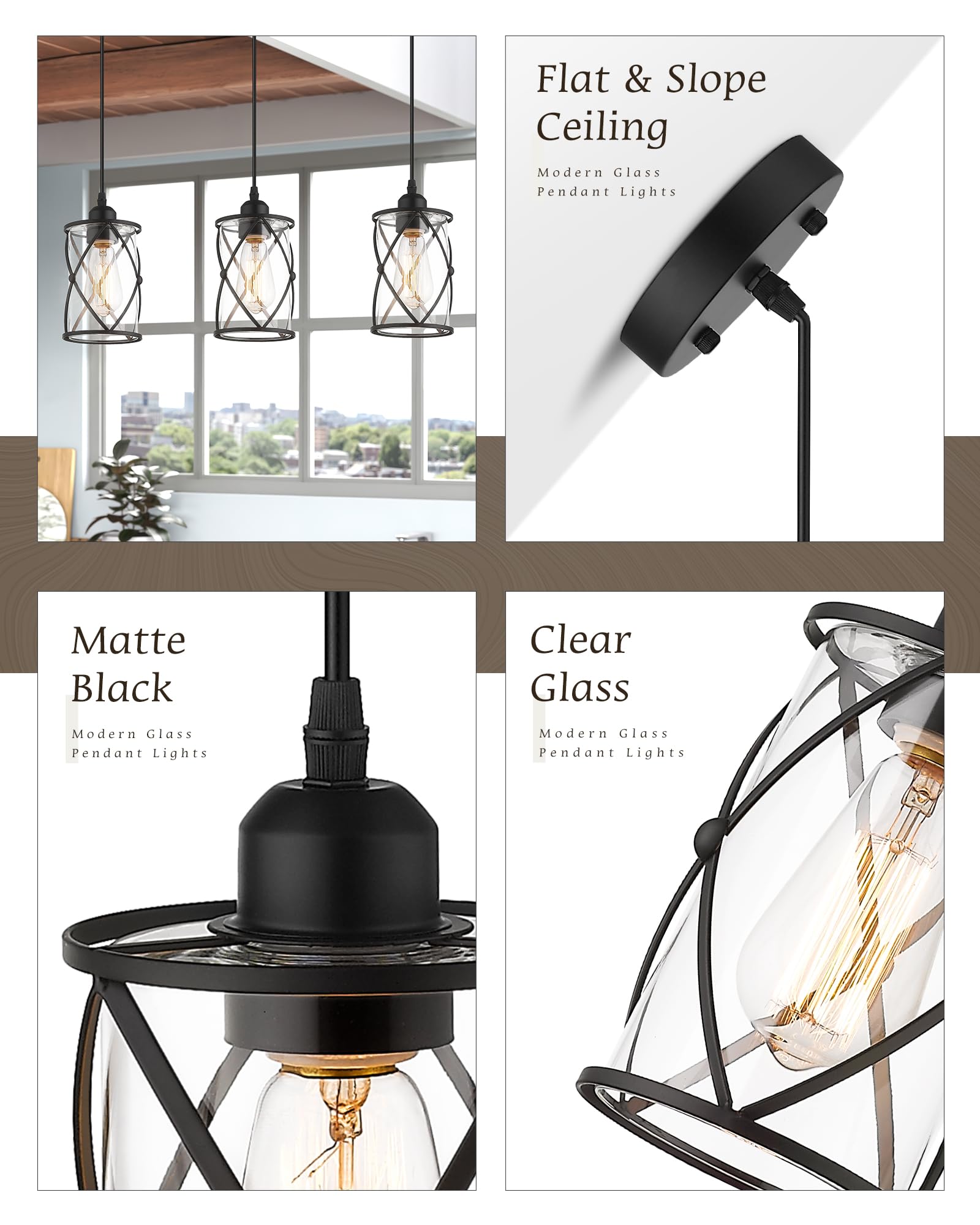 Osimir Glass Pendant Lights 2 Pack, Black Mini Hanging Lighting with Clear Glass for Kitchen, Dining, Bathroom, Model CH9176