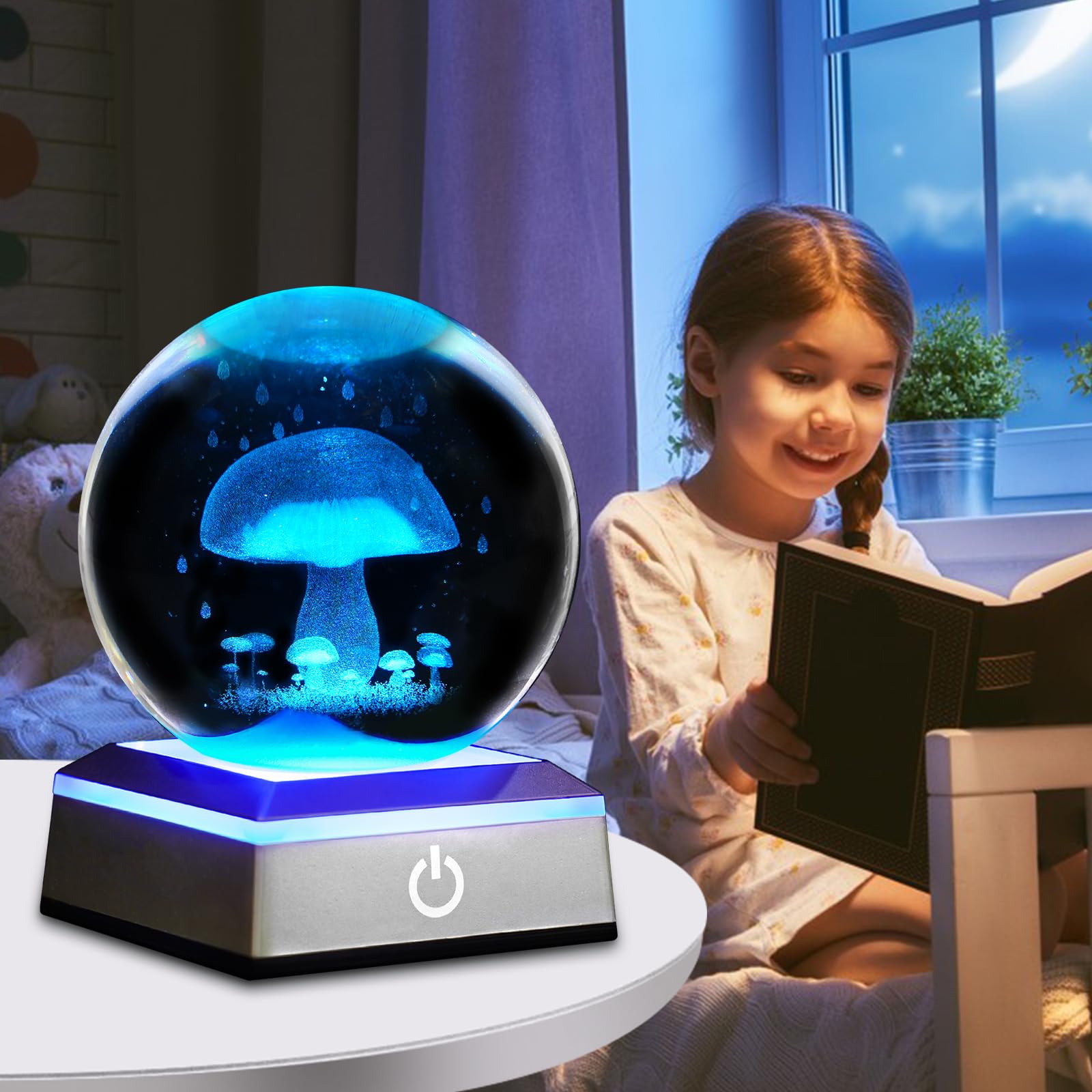 3D Mushroom Crystal Ball Night Light 3.15 Inch Glass Ball Table Lamp With Color Changing Touch Base Mushroom Decor Ideal Gifts F