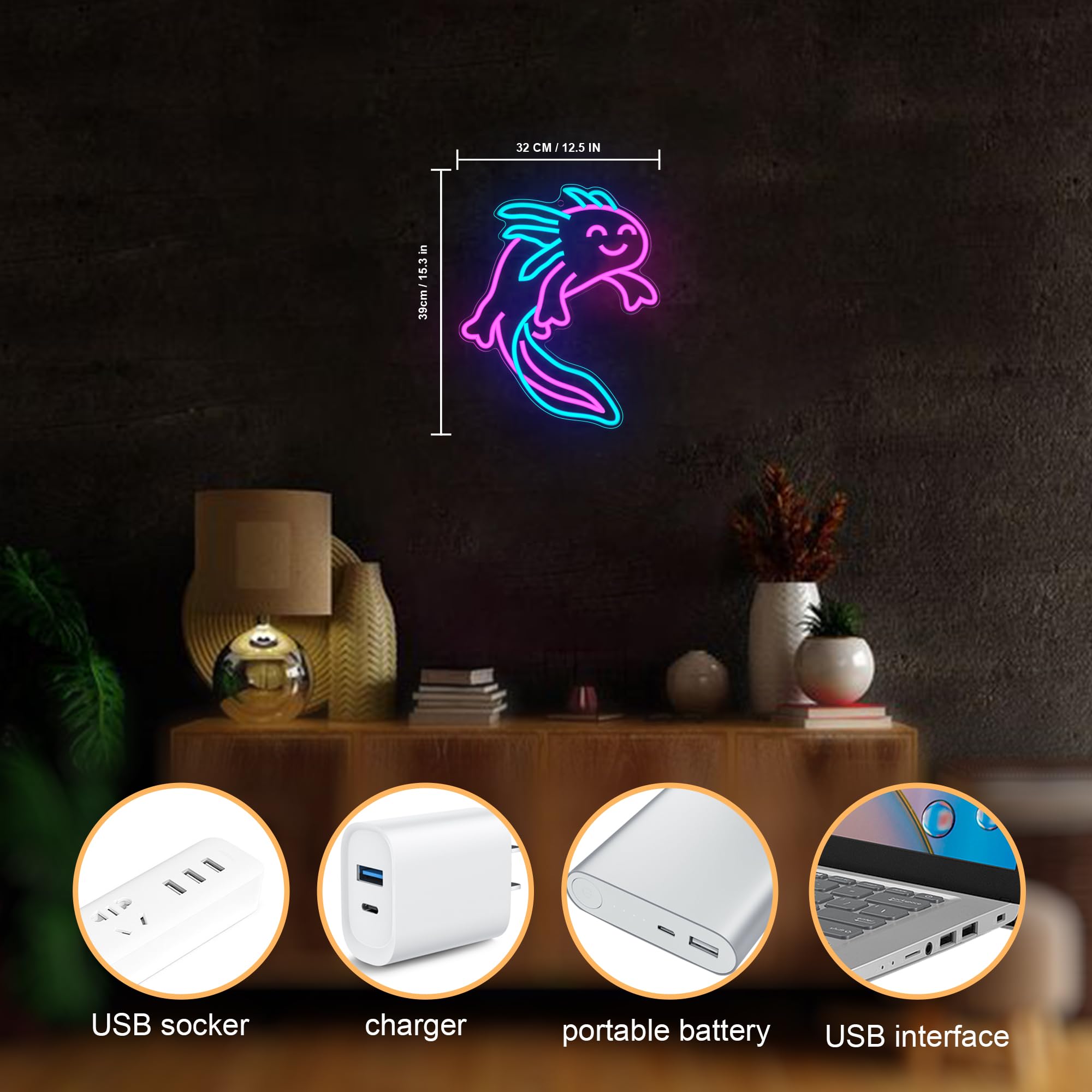 CoolGift Mart Enchanting Axolotl Neon Sign - Mesmerizing Wall Art for Home Decor & Ambiance | Unique Axolotl Light for Bedroom,