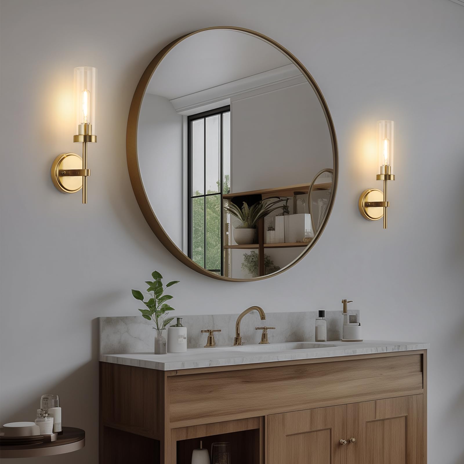Wilon Gold Wall Sconces Set Of 2, Vanity Lights For Bathroom Sconces Wall Lighting With Clear Glass Shades, Vintage Antique Bras