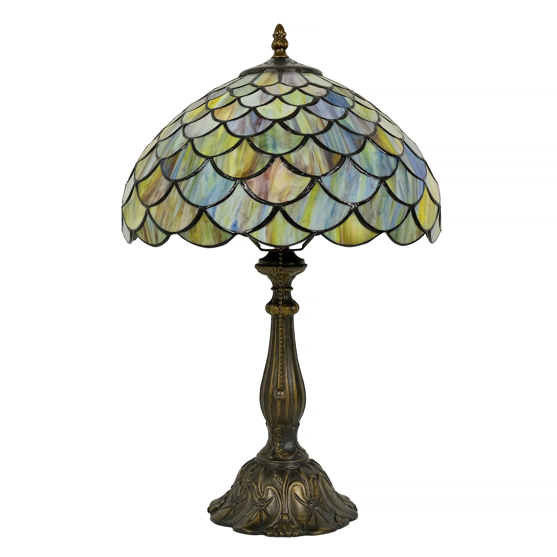 GILGGAK Tiffany Style Table Lamp Vintage Stained Glass Desk Lamp Mable Gradient Green Fish Scales Bedside Reading Light Decor Be