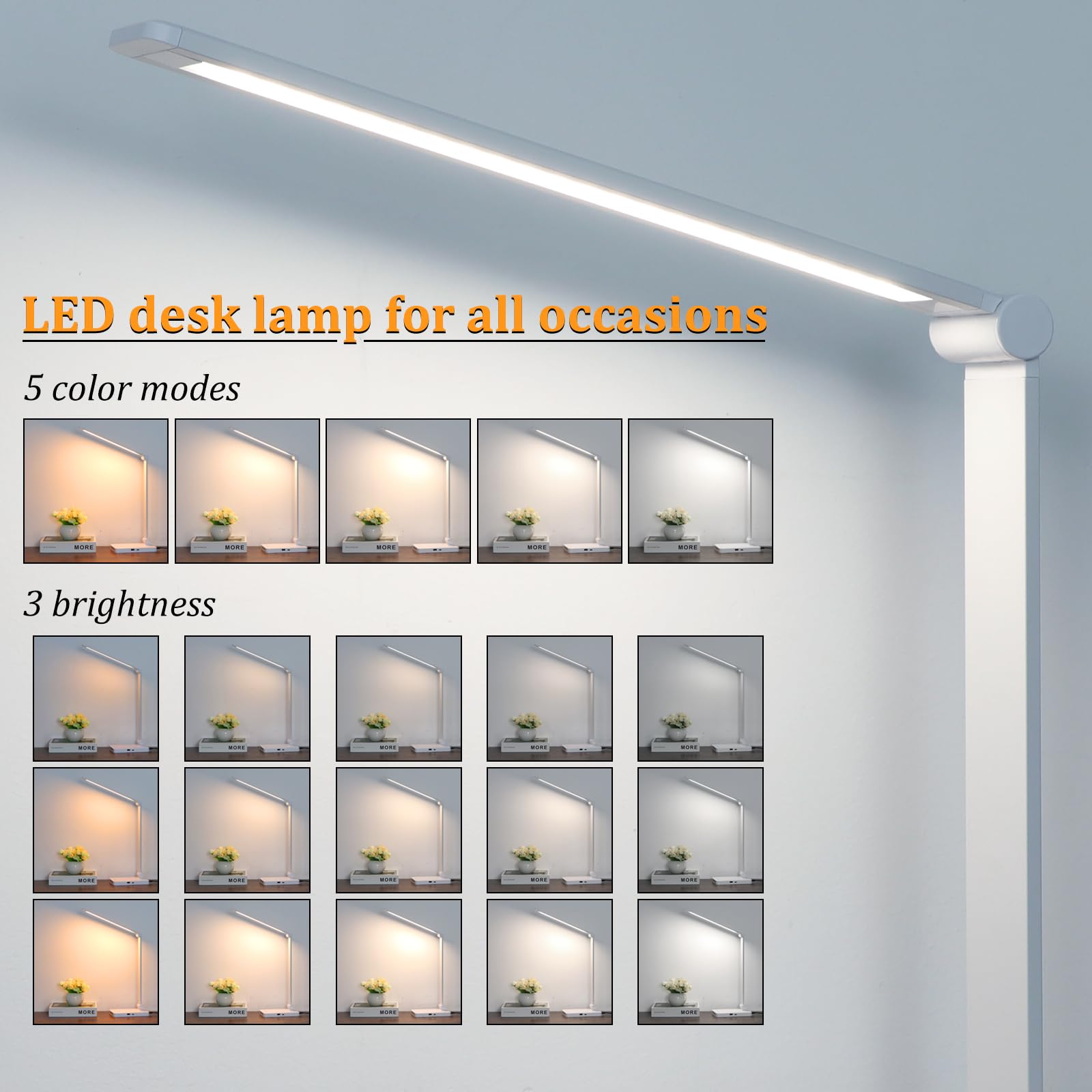 Dott Arts Led Desk Lamp With Usb Ports,Touch Desk Lamps For Home Office With 5 Color Modes,3 Brightness Desk Light With Small Night Light,Reading Lamp Table Led Lamp For Bedroom Bedsid Study White