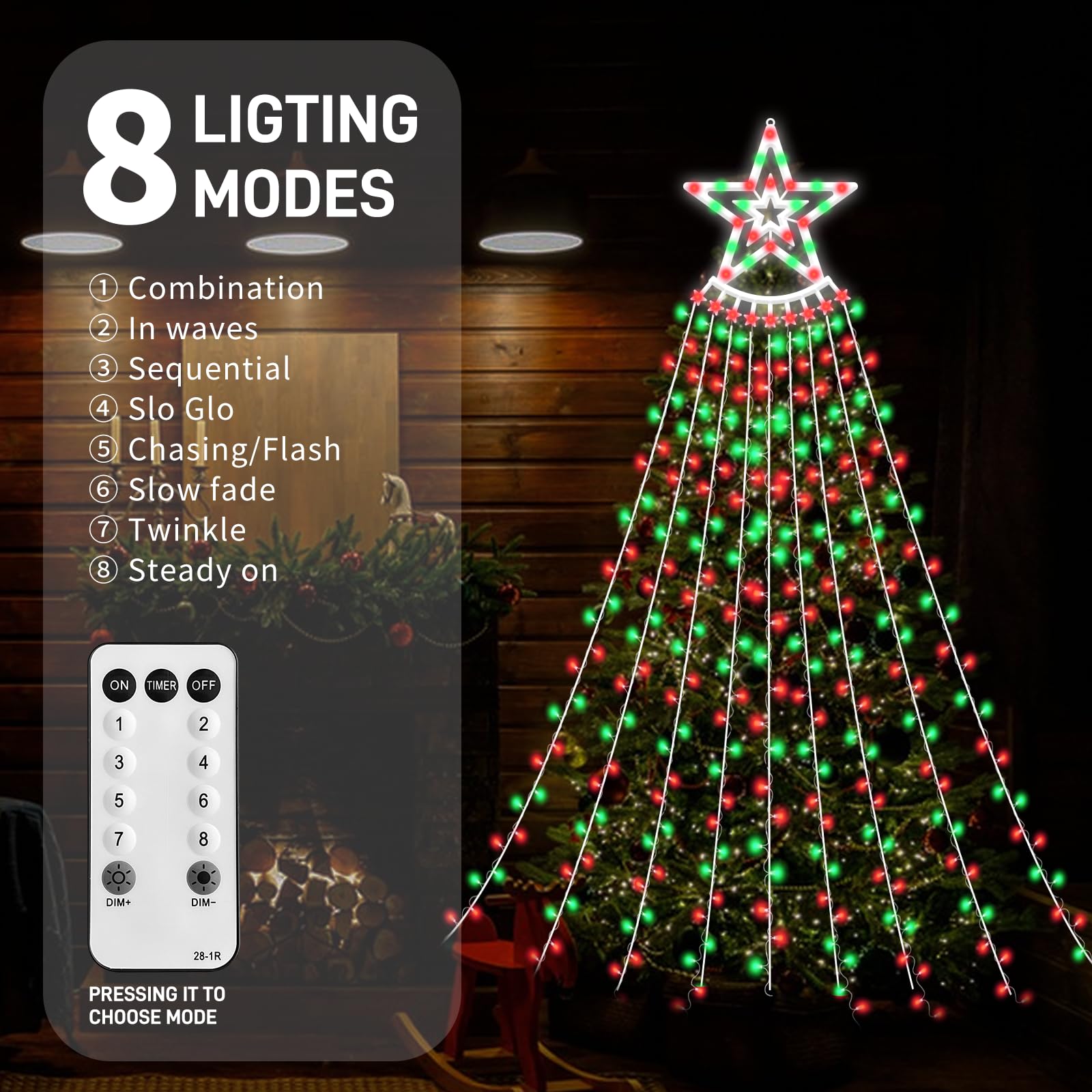 350 Led Christmas Decorations Star String Lights Waterproof Waterfall Starlights 8 Light Modes Remote & Timer,Waterproof Seasona