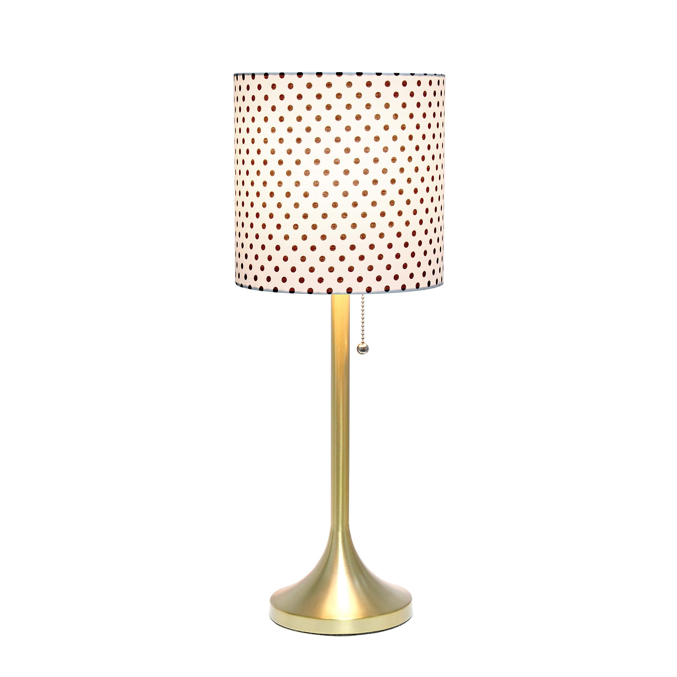 Simple Designs Lt1076-Gdd Tapered Fabric Drum Shade Table Lamp, Gold And Polka Dot