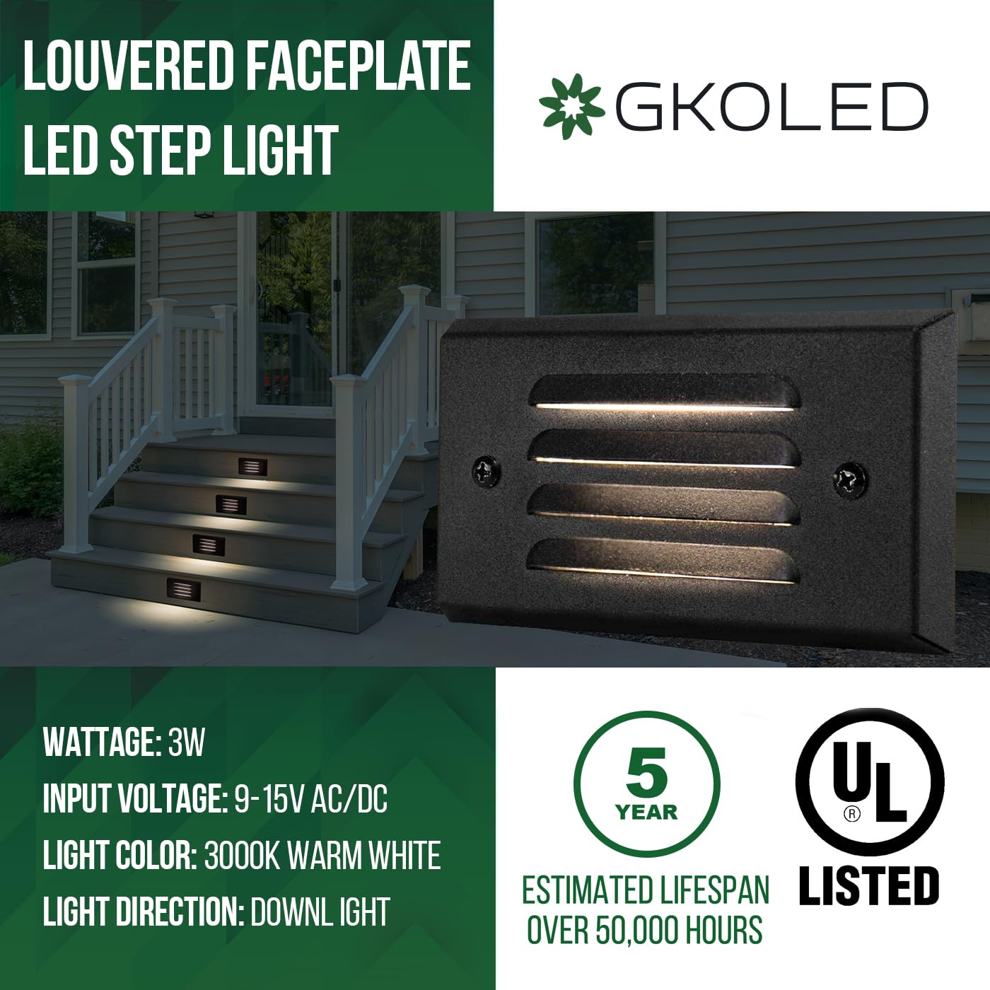 Gkoled 6 Pack Low Voltage Led Stair Light, Surface Mount Outdoor Step Lights With Horizontal Louvered Faceplate For Steps Decks