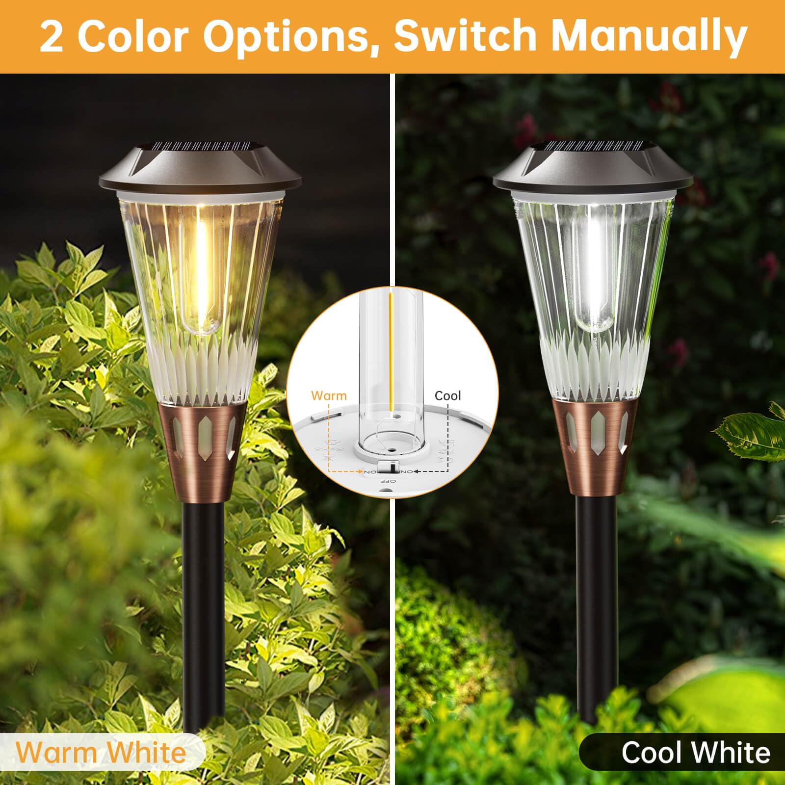 BITPOTT 4 Pack Solar Lights, Waterproof IP65, 2-in-1 Warm & Cool White, Auto On/Off for Yard, Pathway, Driveway, HJLIGHTS Model