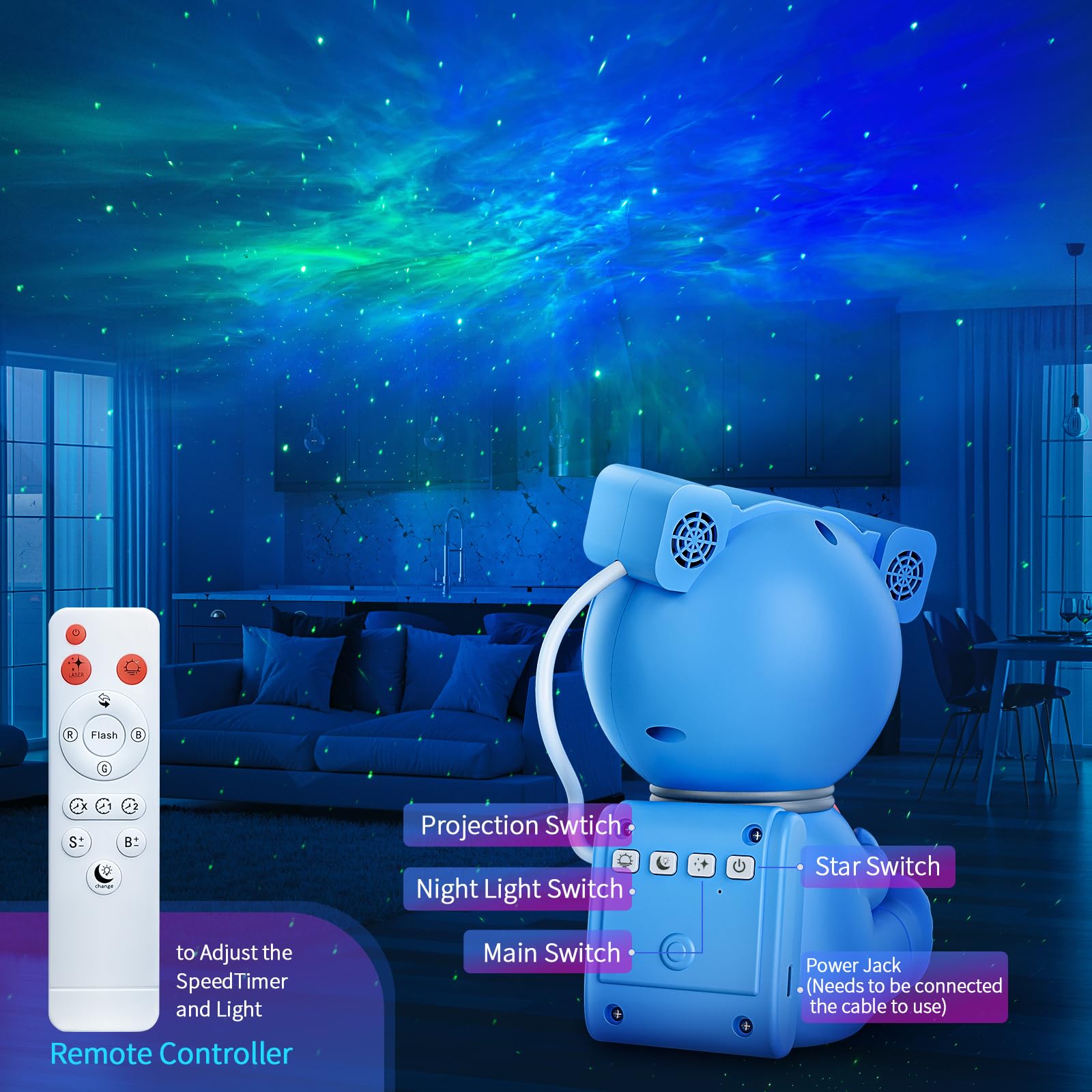 Cayclay Astronaut Galaxy Projector, Star Projector With Timer And Remote, Night Light With Moon Lamp, Led Nebula Lamp For Kids Adults, Room Decor Gift (Blue Pro)