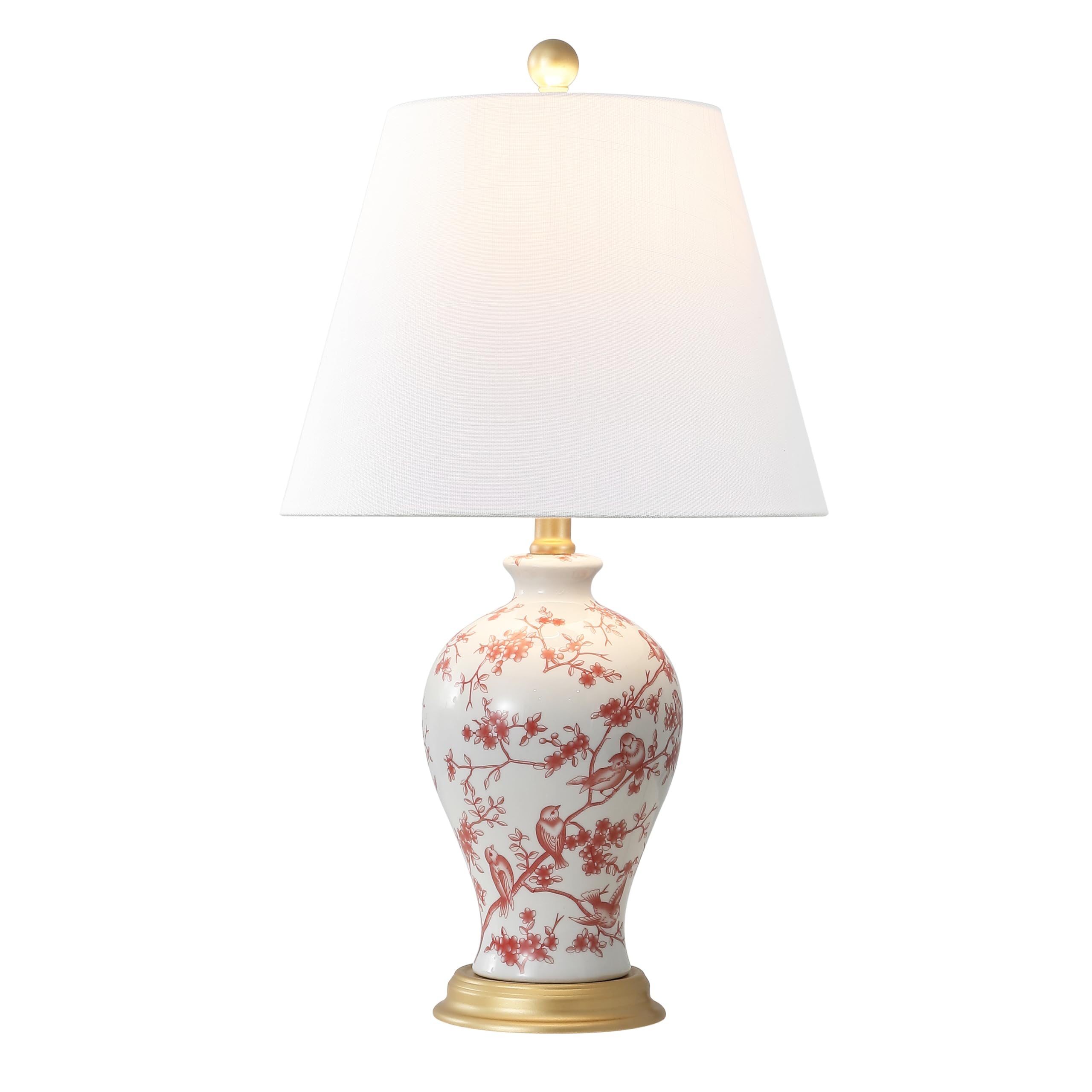 JONATHAN Y JYL3009C Grace 24'' French Country Cottage Ceramic/Iron Floral Urn LED Table Lamp, White/Red for Bedroom, Living Room