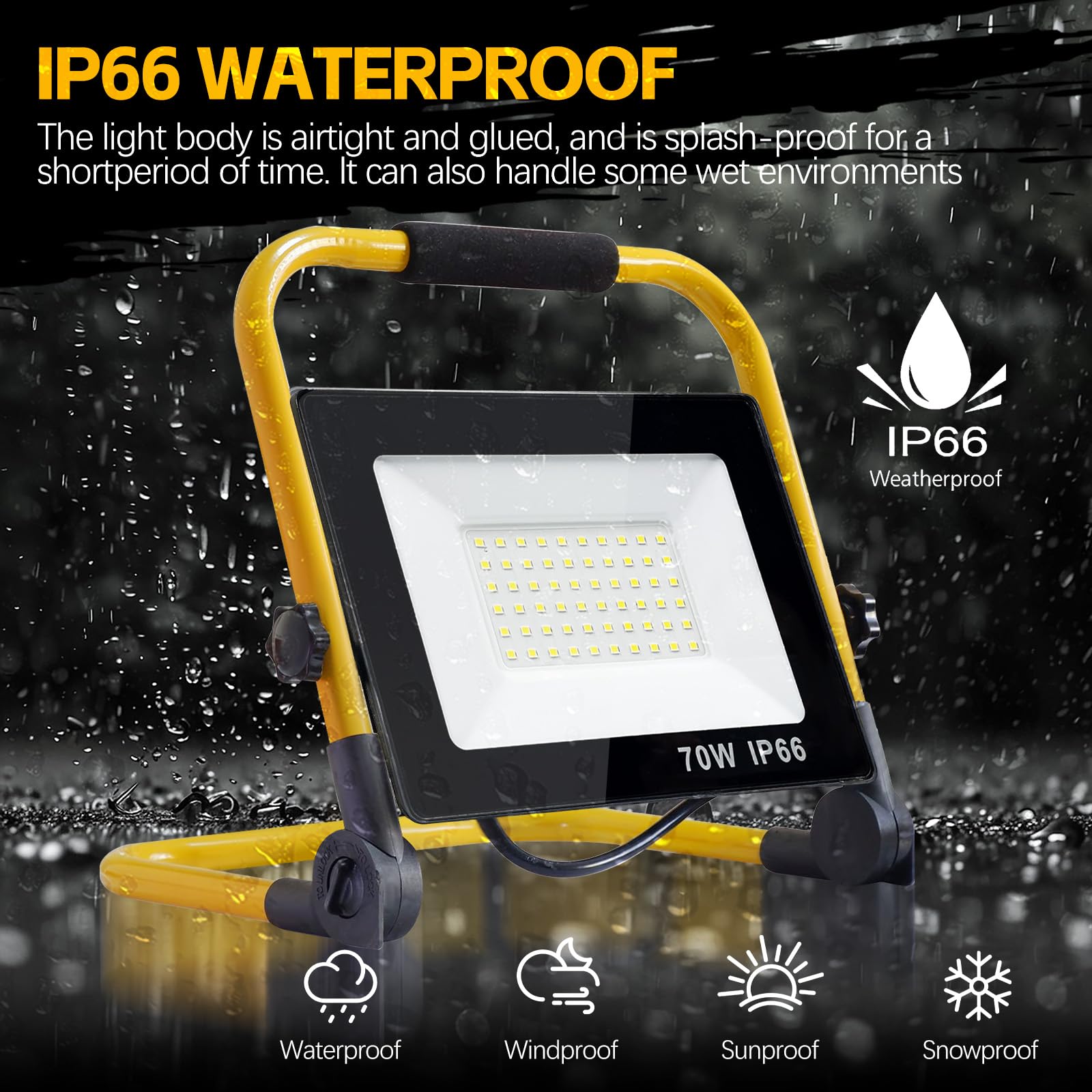 10000Lumen Led Work Lights With Stand -1 Head Portable Work Light On Stand - Ip66 Waterproof Tripod Worklights For Outdoor Indoo