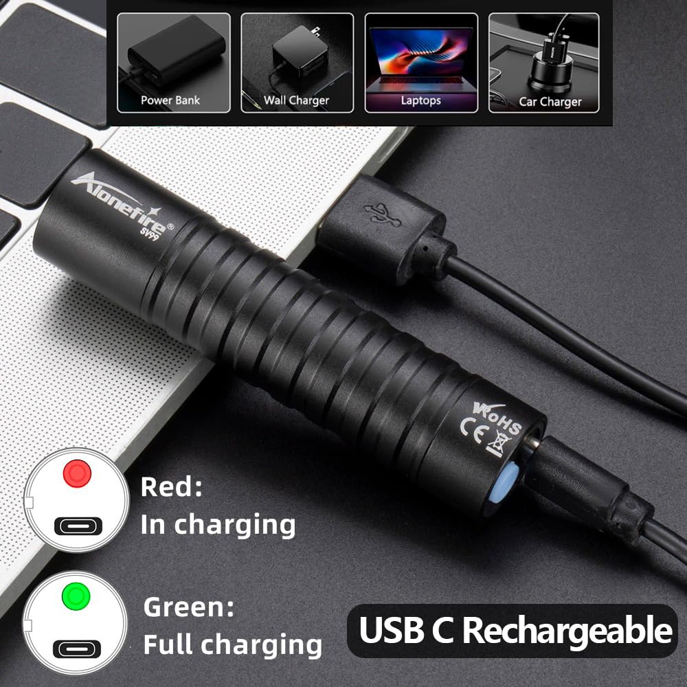 Alonefire Sv99 395Nm Uv Flashlight Small 3W Mini Black Light Usb C Rechargeable Money Detector For Pet Urine Detector, Scorpion,